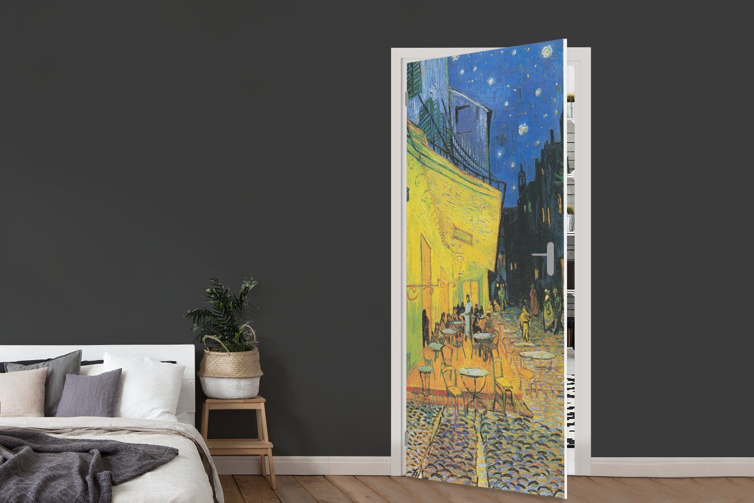 für van Nacht 75x205 Türtapete Matt, (1 Tür, Vincent St), Türaufkleber, MuchoWow bedruckt, Gogh, bei Fototapete Caféterrasse - cm