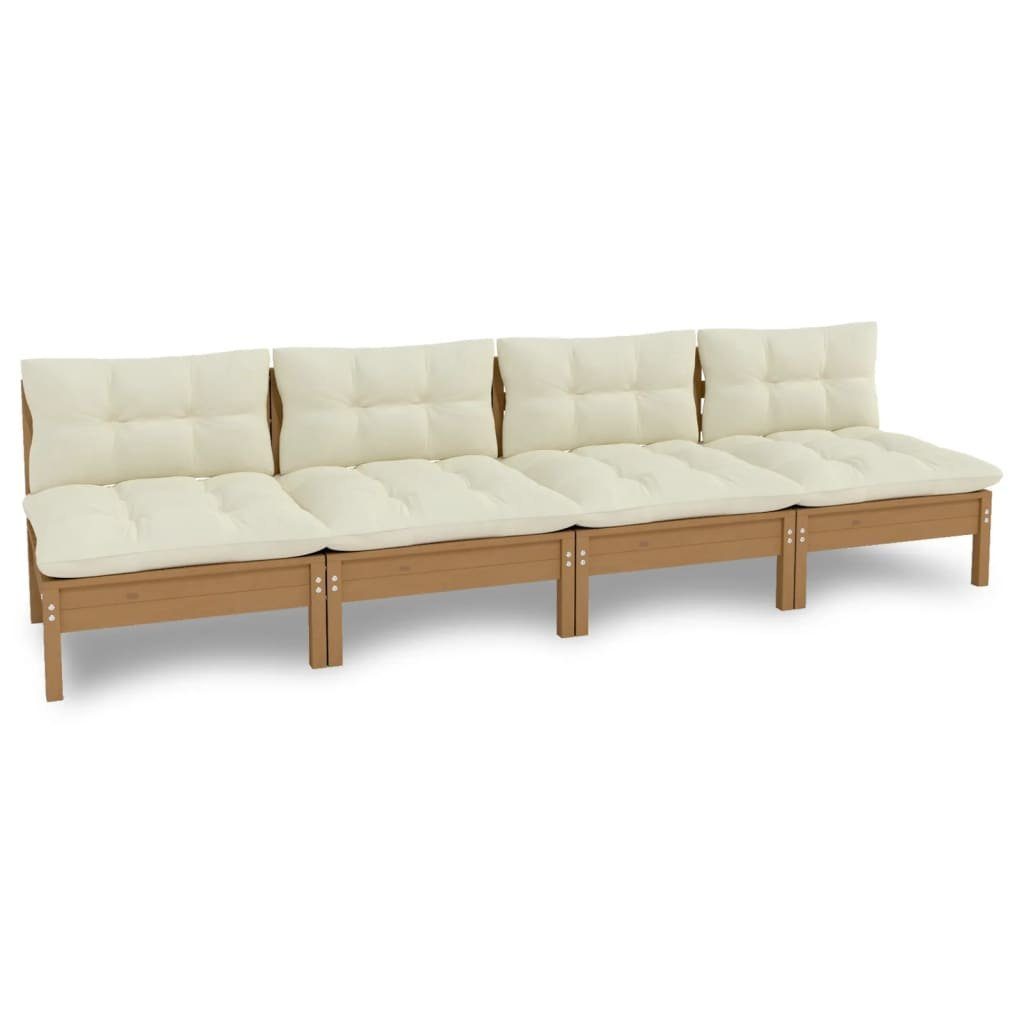 vidaXL Loungesofa 4-Sitzer-Gartensofa mit Creme Honigbraun Teile Massivholz 1 Kiefer, Kissen