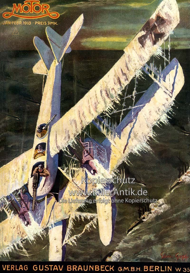BillerAntik Kunstdruck Titelblatt der Motor von 1918 Plakat Braunbeck Motor Angriff Meer Moto, (1 St)