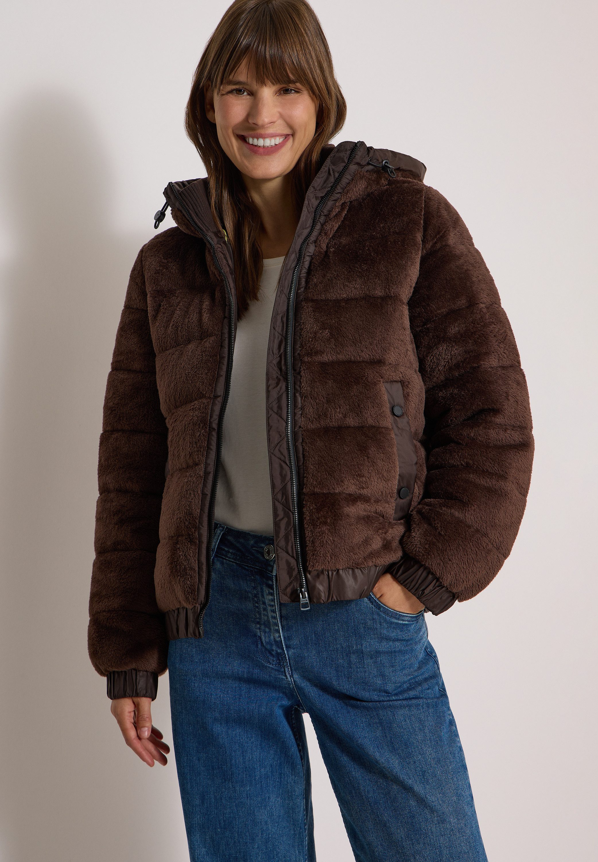 CECIL Fellimitatjacke mit Kapuze