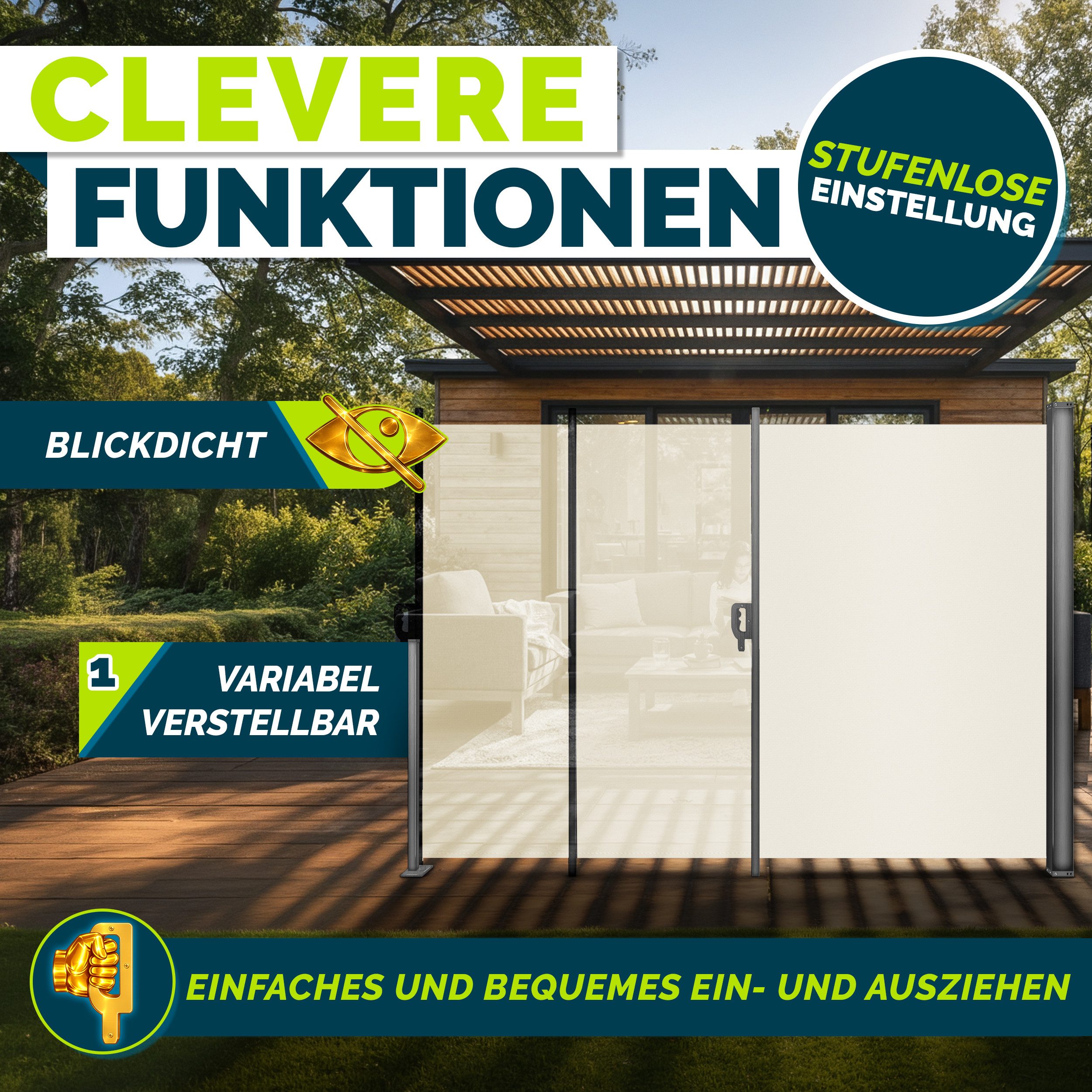 tillvex Seitenmarkise tillvex® Seitenmarkise ausziehbar Markise Wandmarkise Sichtschutz