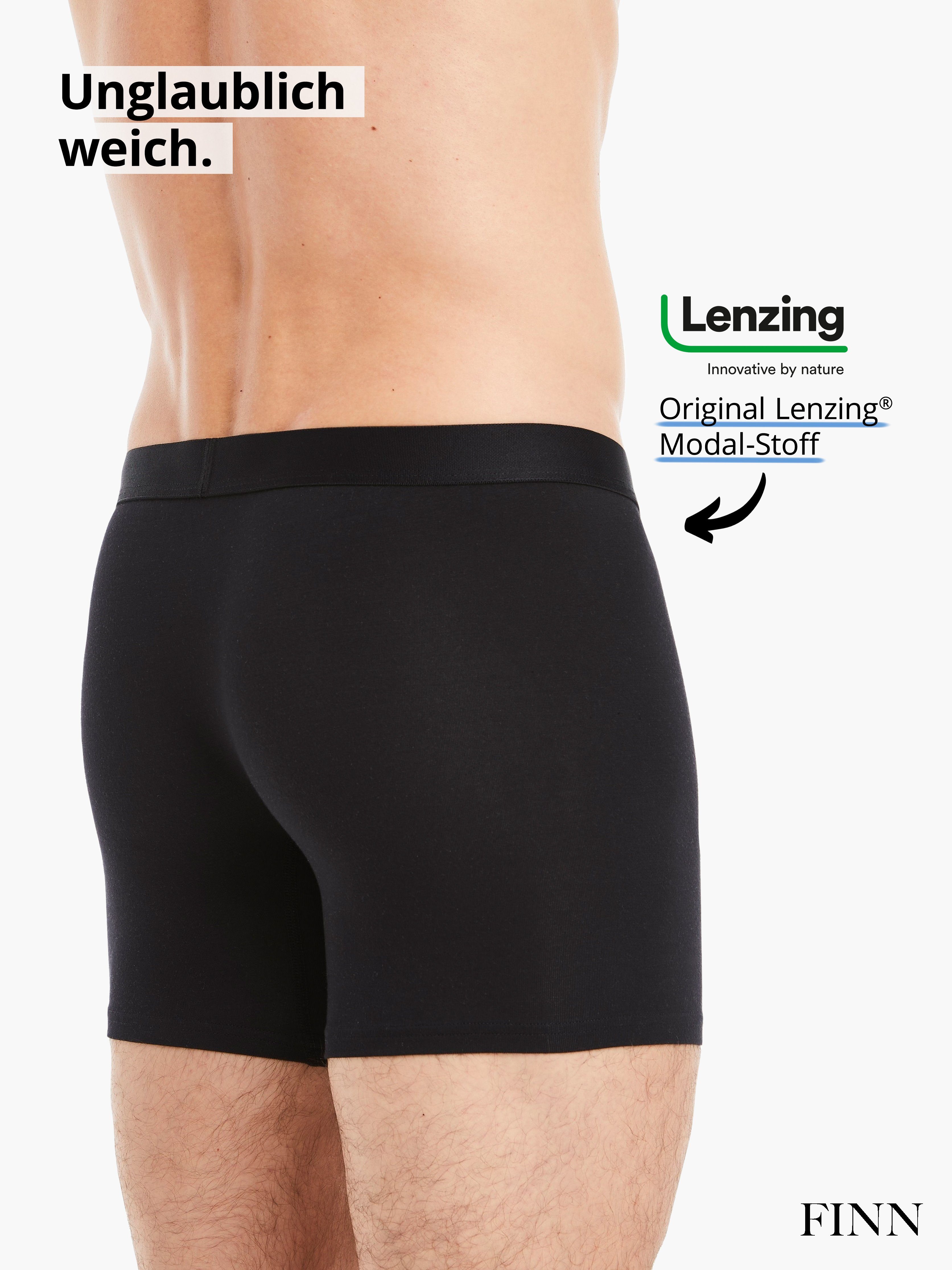 Bund 3er Boxershorts Stoff, Herren feiner weicher Boxershorts Prägung Micro-Modal extra FINN Pack mit Schwarz Design