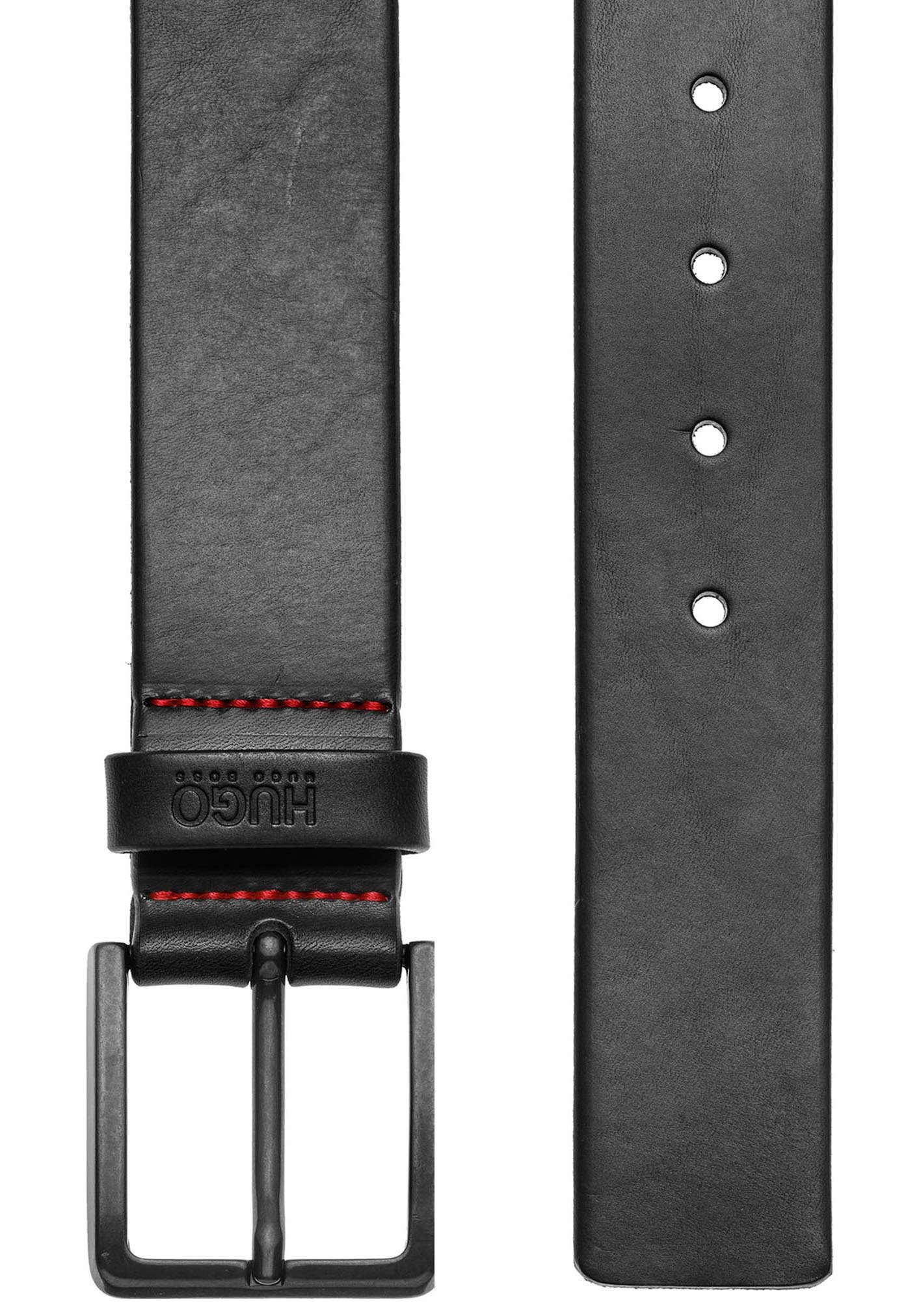 HUGO Ledergürtel schwarz mit italienischem Logo-Prägung Leder Gionio der aus auf Schlaufe