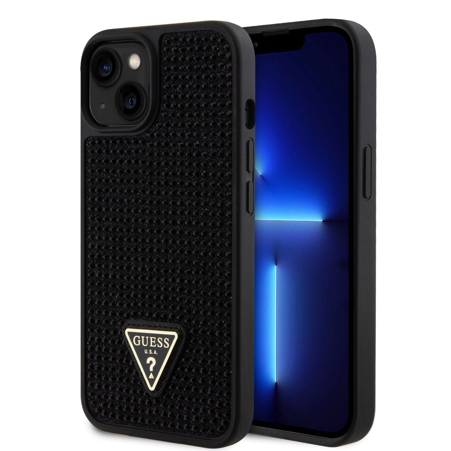 Guess Handyhülle Guess Rhinestones Triangle Metal Logo Case für iPhone ...
