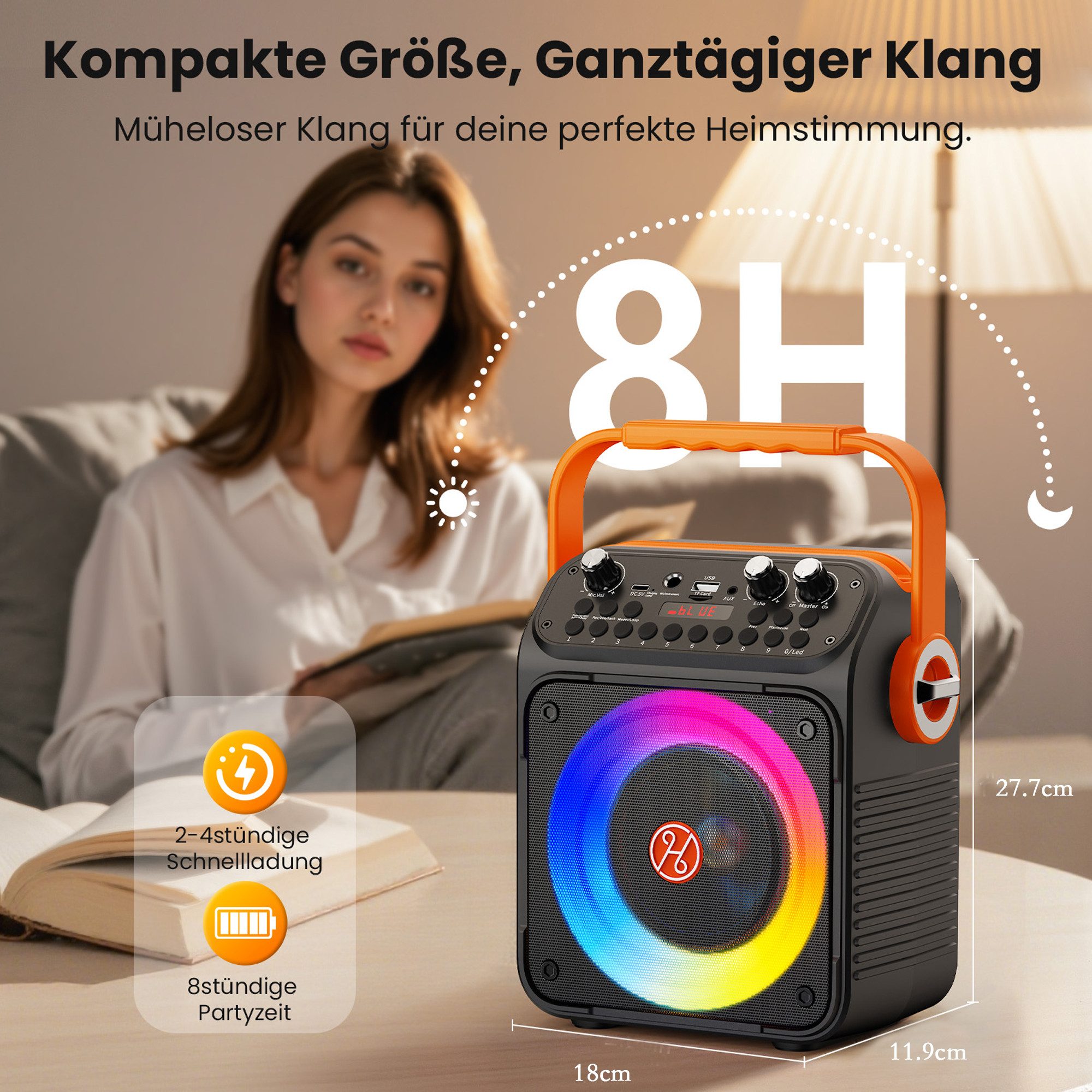 JYX Karaoke Maschine mit 2 Mikrofonen Bluetooth-Lautsprecher 1 (Bluetooth 5.0, mit LED Lichteffekten für Party & Geburtstag (ohne Tablet) – Bild 2 von 5