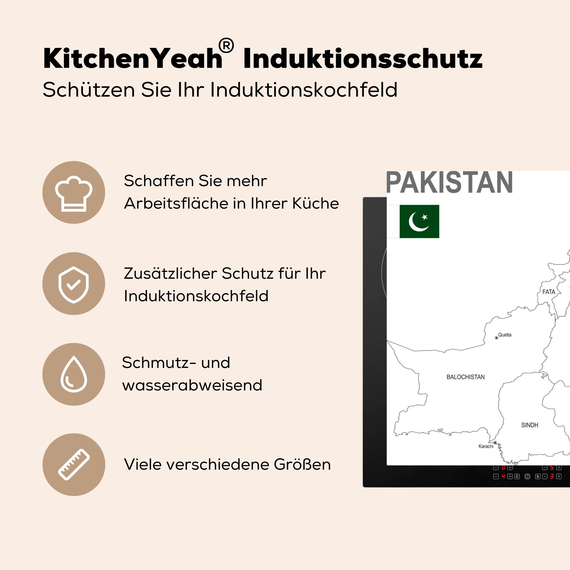 Illustration von Vinyl, Pakistan Provinzen, tlg), Arbeitsplatte MuchoWow Ceranfeldabdeckung, für seinen küche cm, 78x78 (1 und Herdblende-/Abdeckplatte