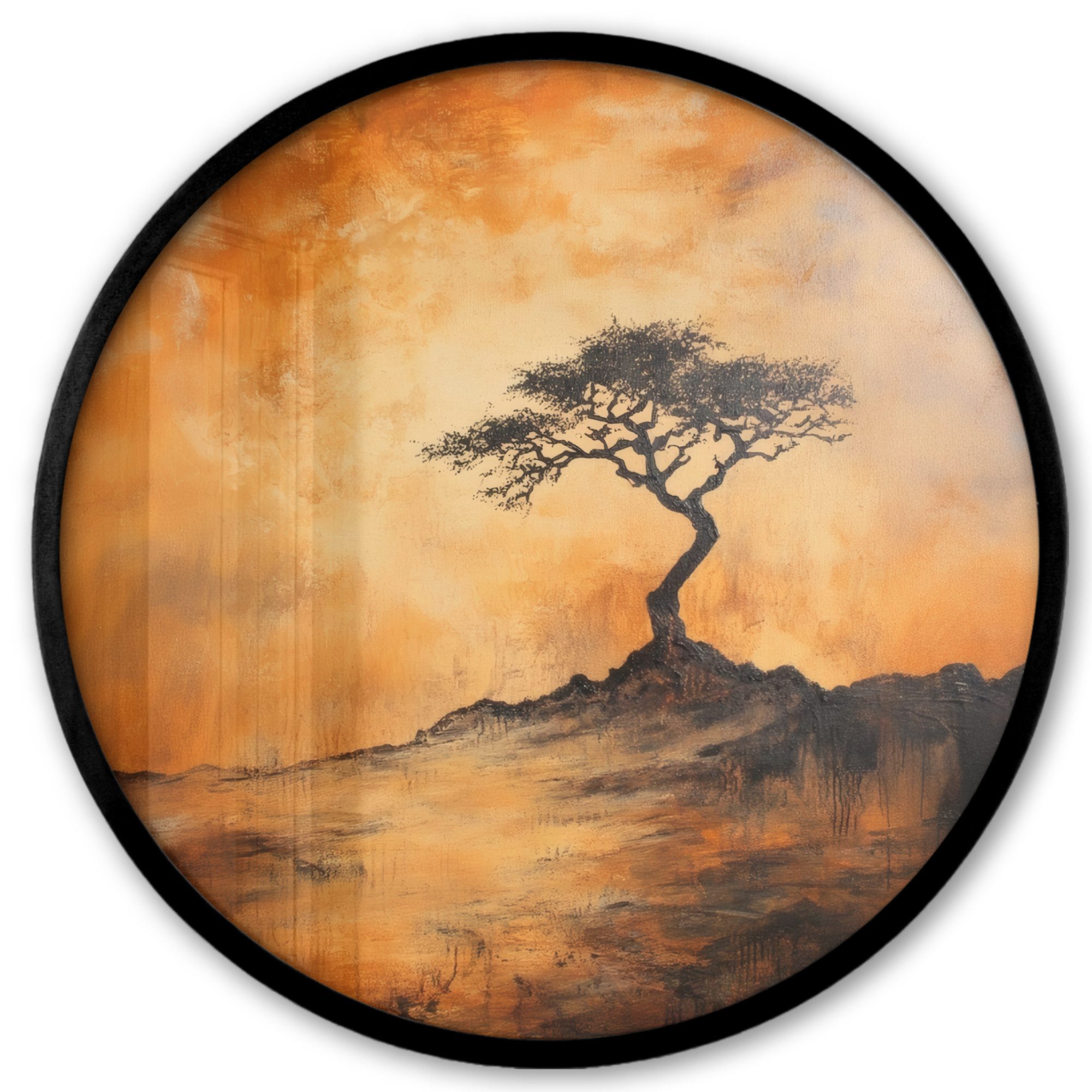 Poster Rund - Baum - Landschaft - Orange