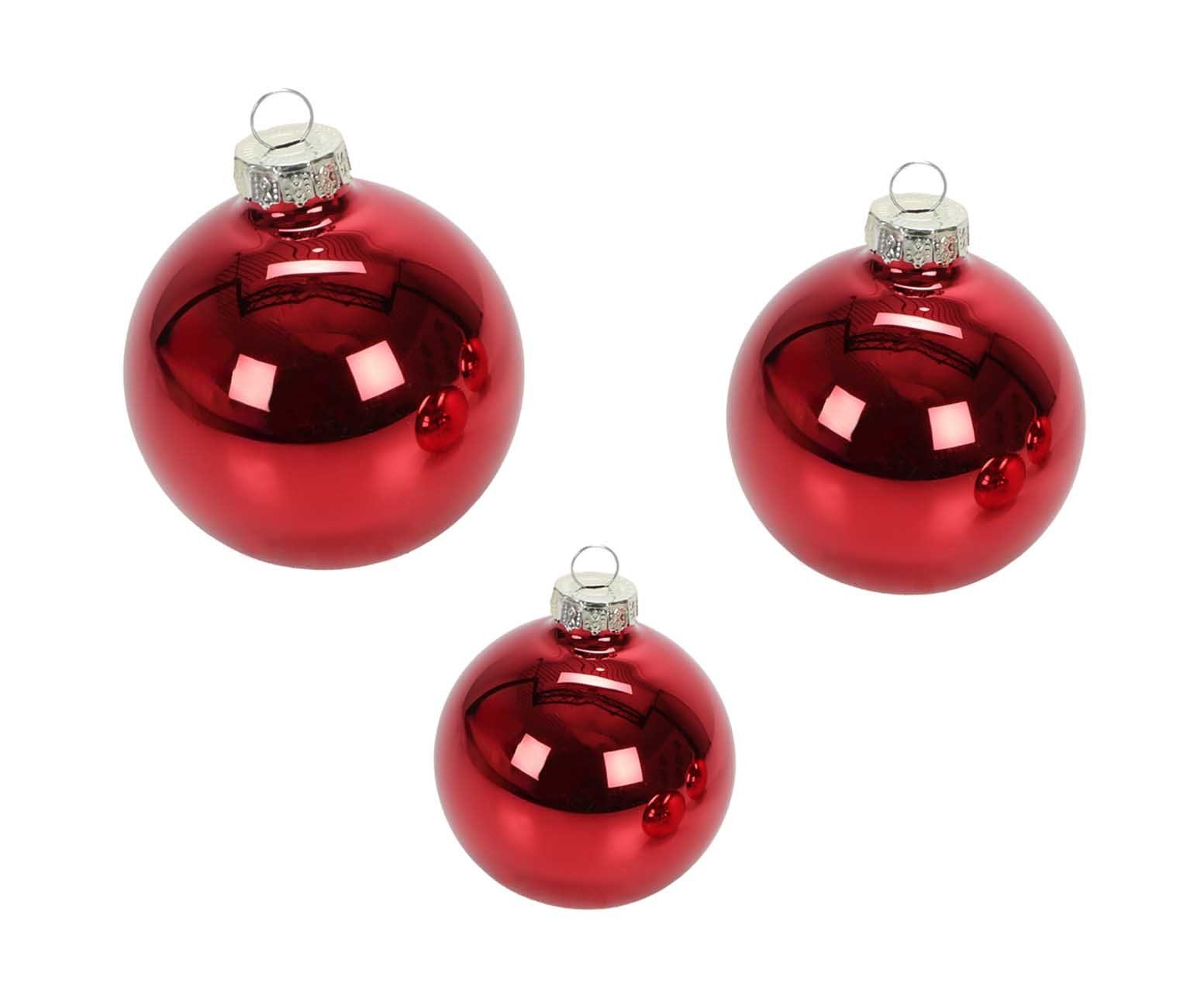 Bubble-Store Weihnachtsbaumkugel 3 Dekors, Hochglanz, Matt und Glitzer, 26 Echt-Glas Weihnachtskugeln 3 Größen Ø 5, 6, 7 cm