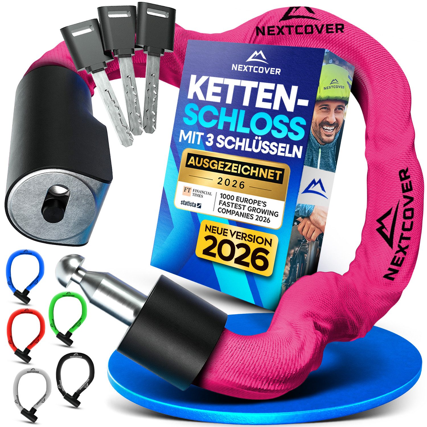 Nextcover Kettenschloss NEXTCOVER® Fahrradschloss LockOne mit Zahlencode oder Schlüssel