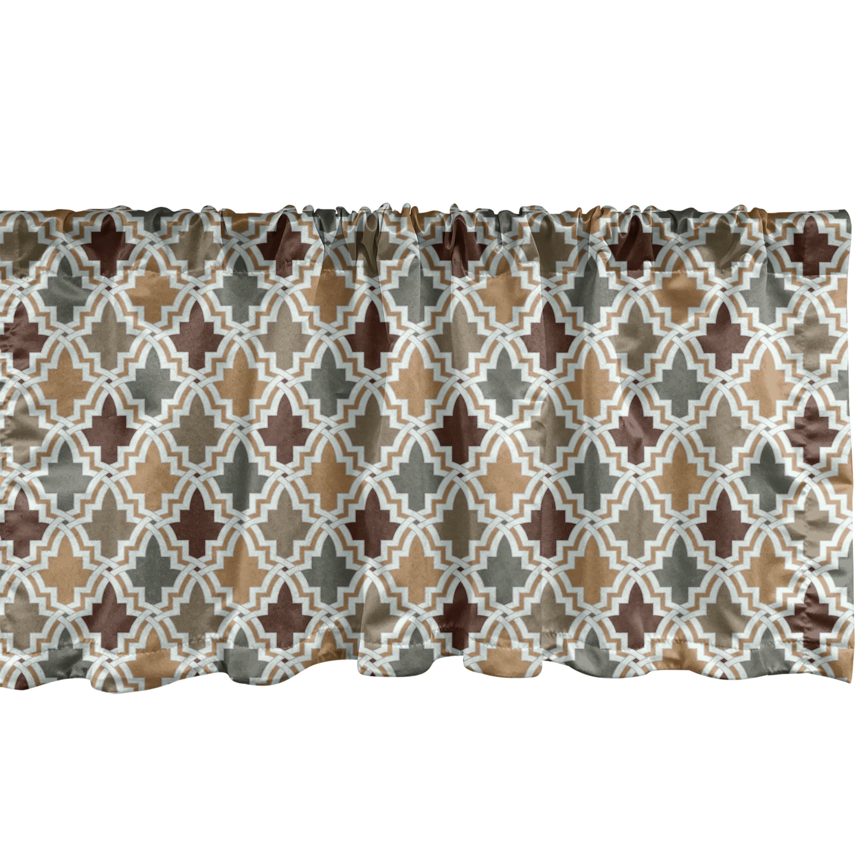 Geometrisch Dekor mit Scheibengardine Antiquität Abakuhaus, für Küche Volant Stangentasche, Schlafzimmer Microfaser, Vorhang