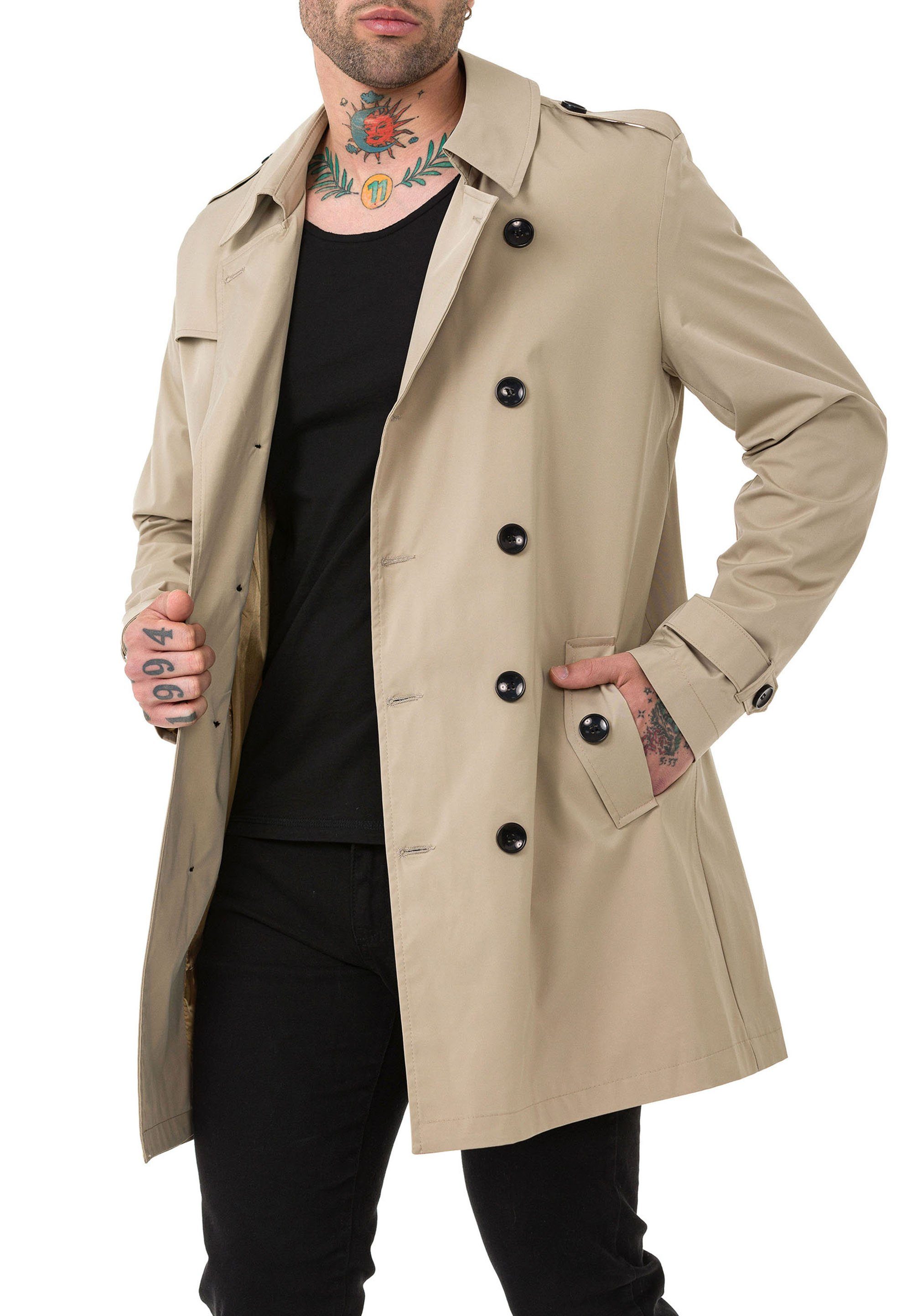 RedBridge Trenchcoat Mantel mit Gürtelschnalle Premium Qualität Beige