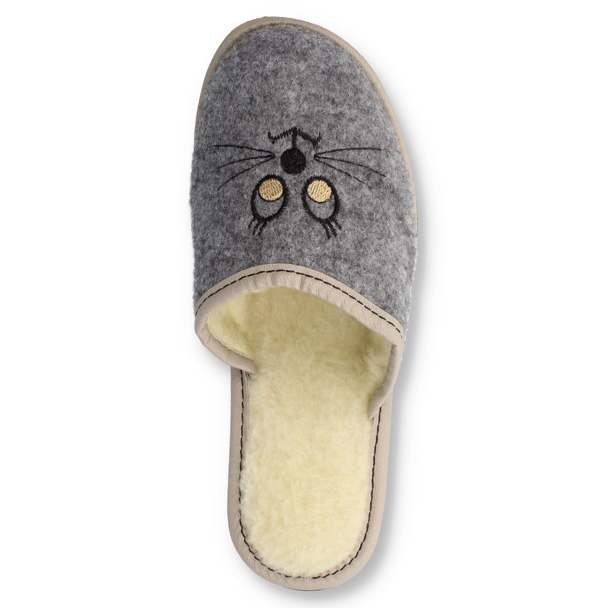 filsko Holmsund Damen Hausschuh Katzen Hausschuhe, Katzengesicht, Filzhausschuhe, Slip-On, Open-Toe
