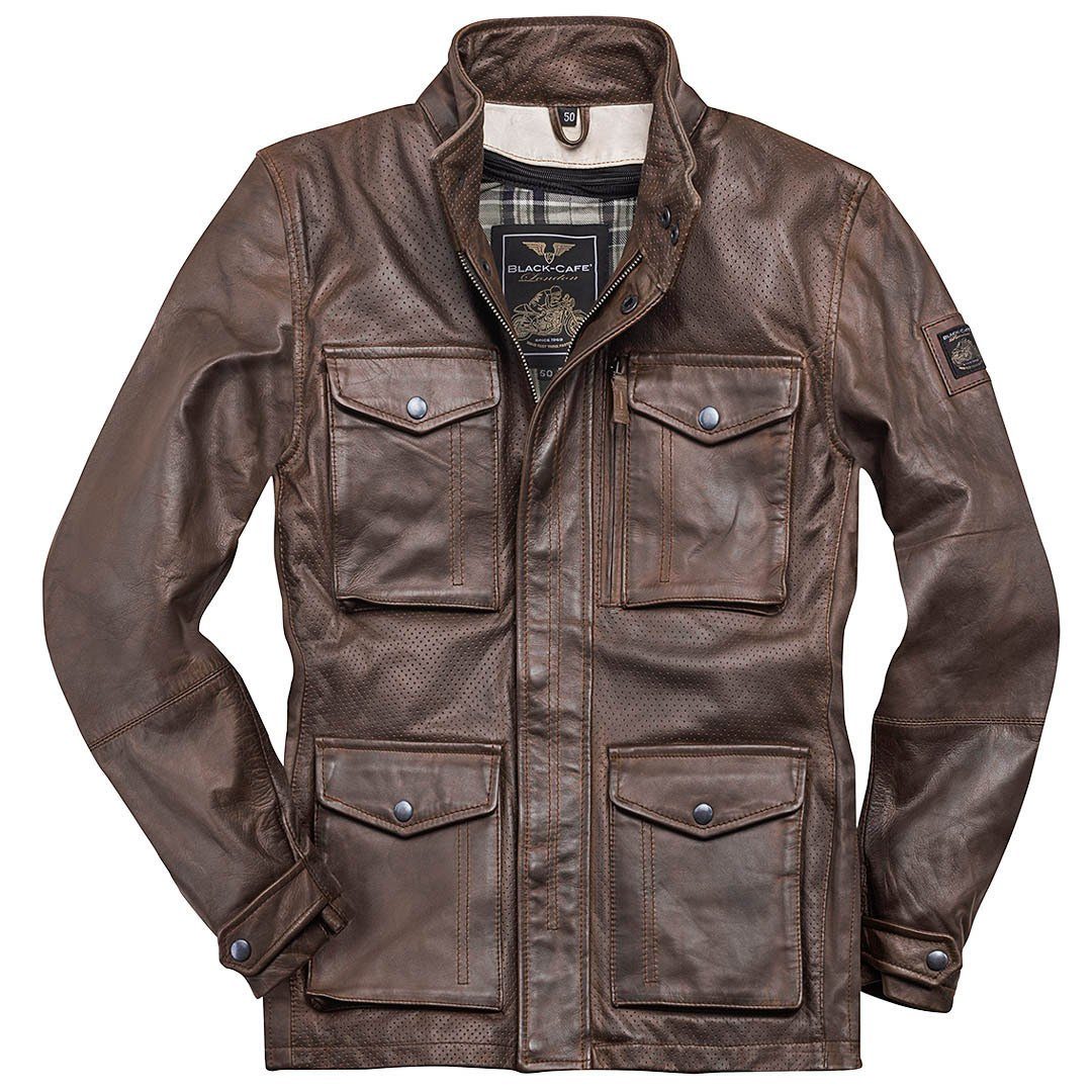 Black-Cafe London Motorradjacke Brown Lederjacke Manhattan