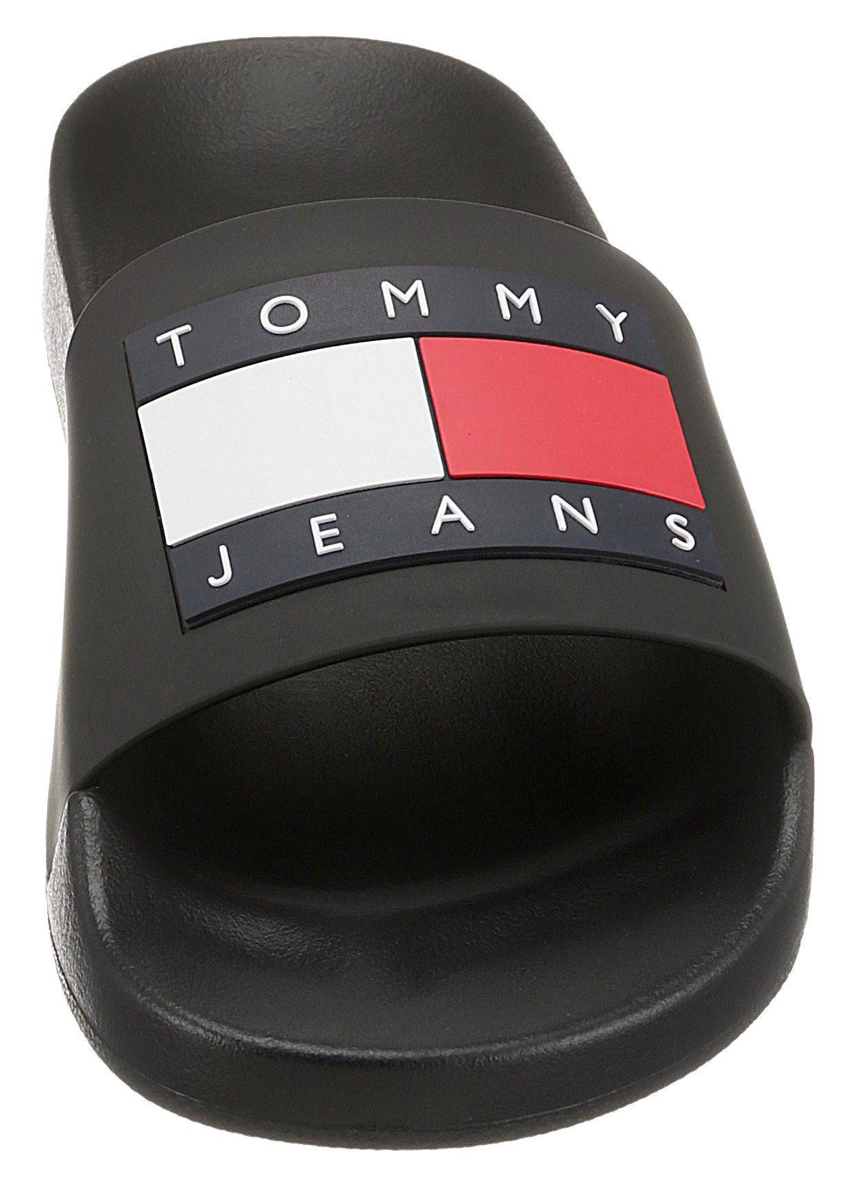 FLAG schwarz farbiger Tommy SLD POOL ESS Jeans Logoflagge TOMMY Pantolette JEANS mit
