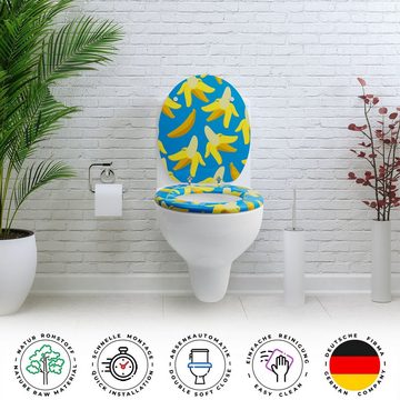 Sanfino WC-Sitz "Blue Banana" Premium Toilettendeckel mit Absenkautomatik aus Holz, mit schönem Bananen-Motiv, hohem Sitzkomfort, einfache Montage