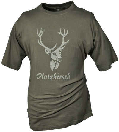 Hubertus® Hunting T-Shirt Jagd-T-Shirt Herren mit Motiv "Platzhirsch" Jagdbekleidung oliv grün