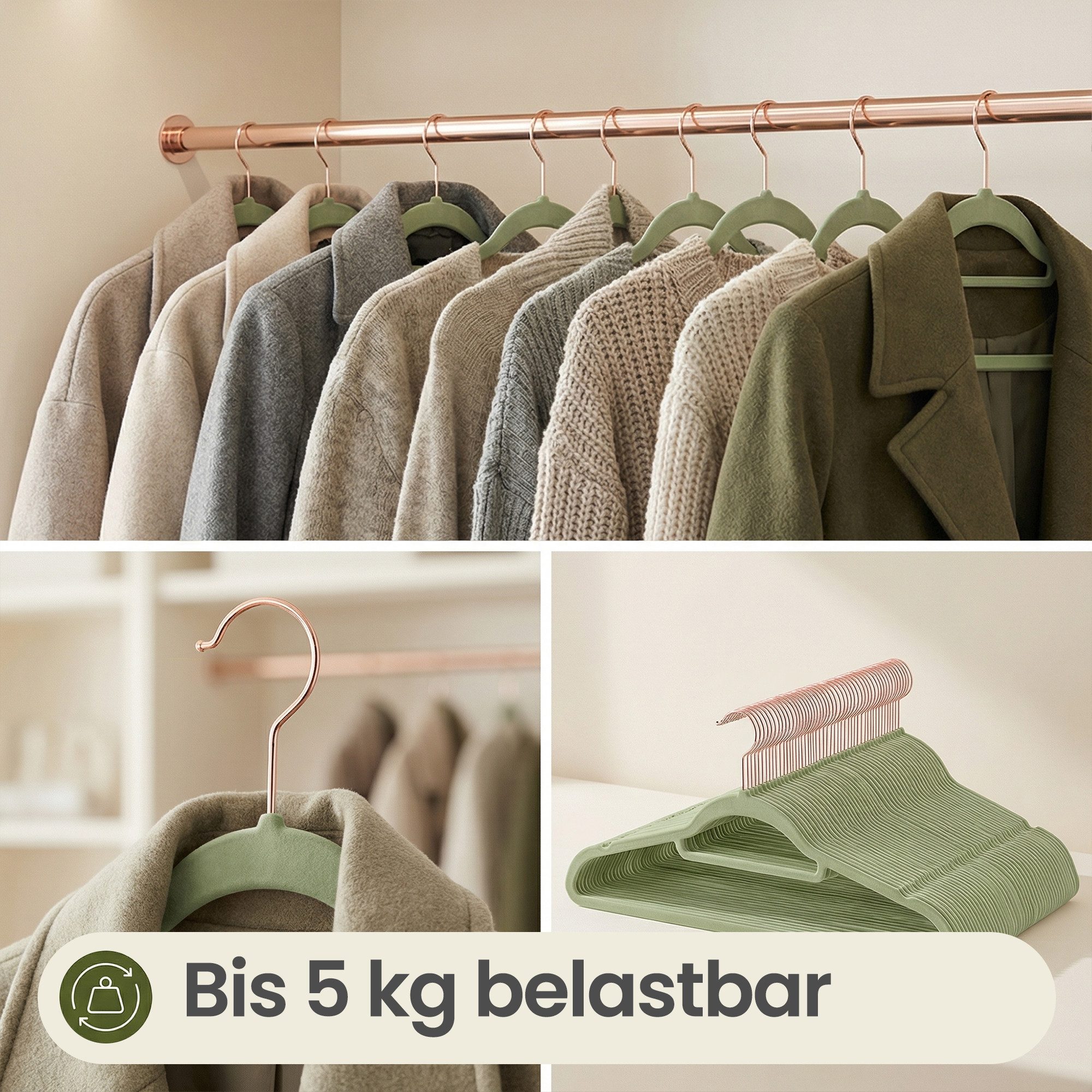 SONGMICS Kleiderbügel 20/50er Set rutschfest, (50-tlg), 0,6 cm dick, 360° drehbarer Haken, kleine Stange für Krawatten, Bügel – Bild 4 von 5