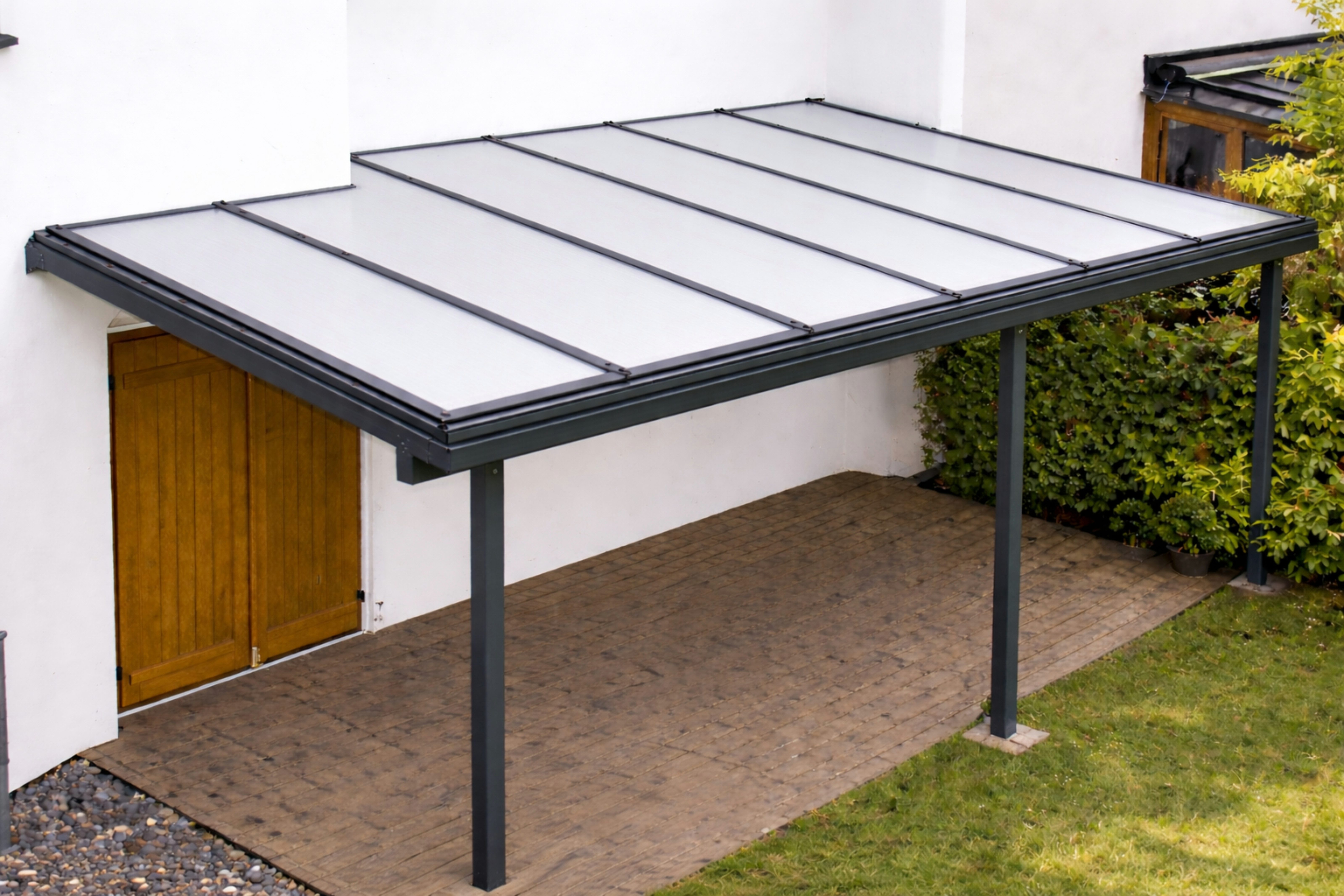 DREKU Terrassendach Aluminium 7016FS anthrazit, Stegplatten opal, BxT: 500x300 cm, (Bausatz), Bausatz zur Selbstmontage
