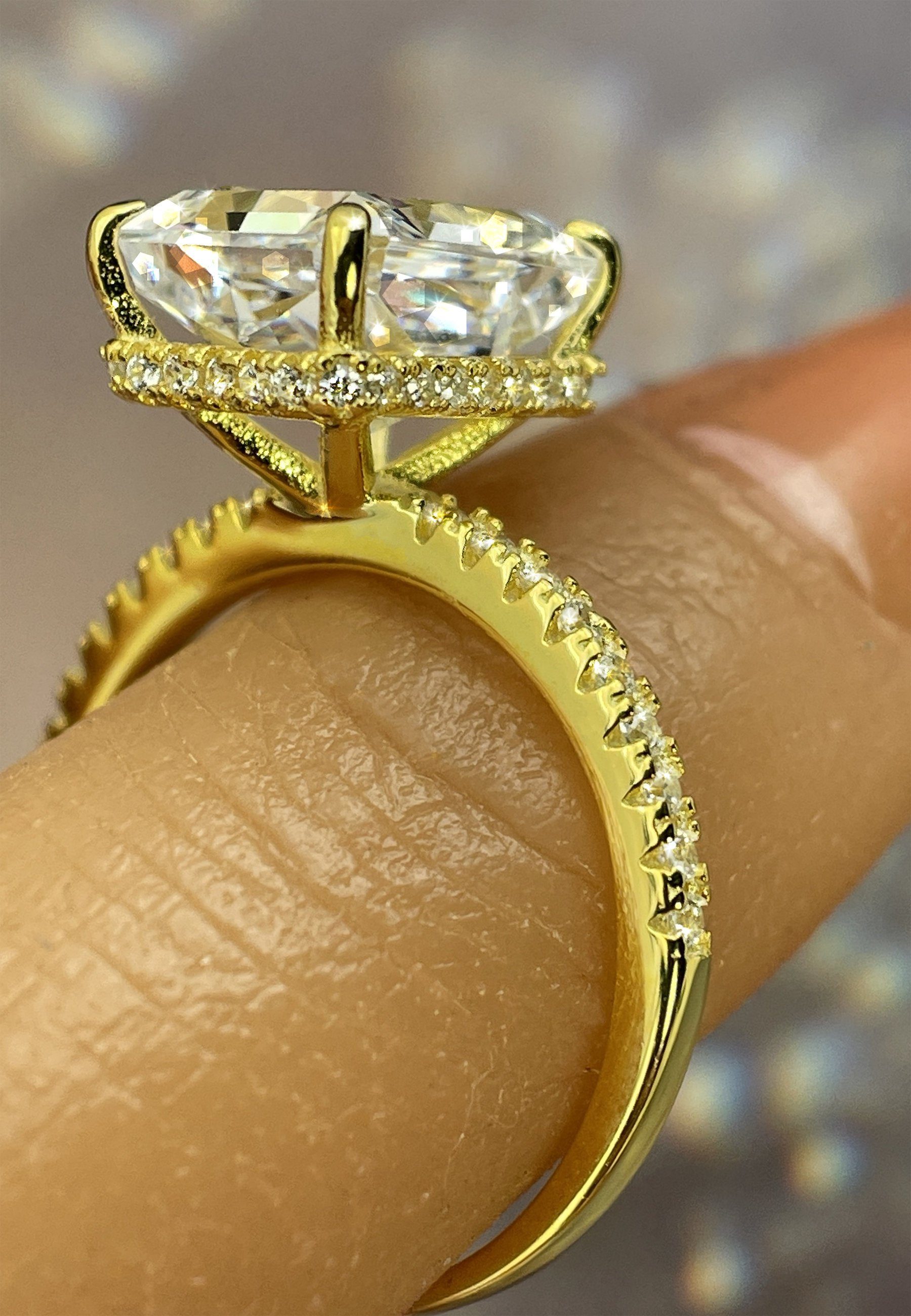 BRELLATO Silberring Damen Cocktailring Cubic Zirconia 925 Echt Sterling Silber (18K Rhodium Vergoldet o Rosegold, Vintage Verlobungsring Antragsring Damenring, Crushed Ice Kristall Ring, mit einem Großen Funkelnden Zirkonia), Bling Schmuck Statement-Ring, Steine: Diamant-Weiss oder Topas