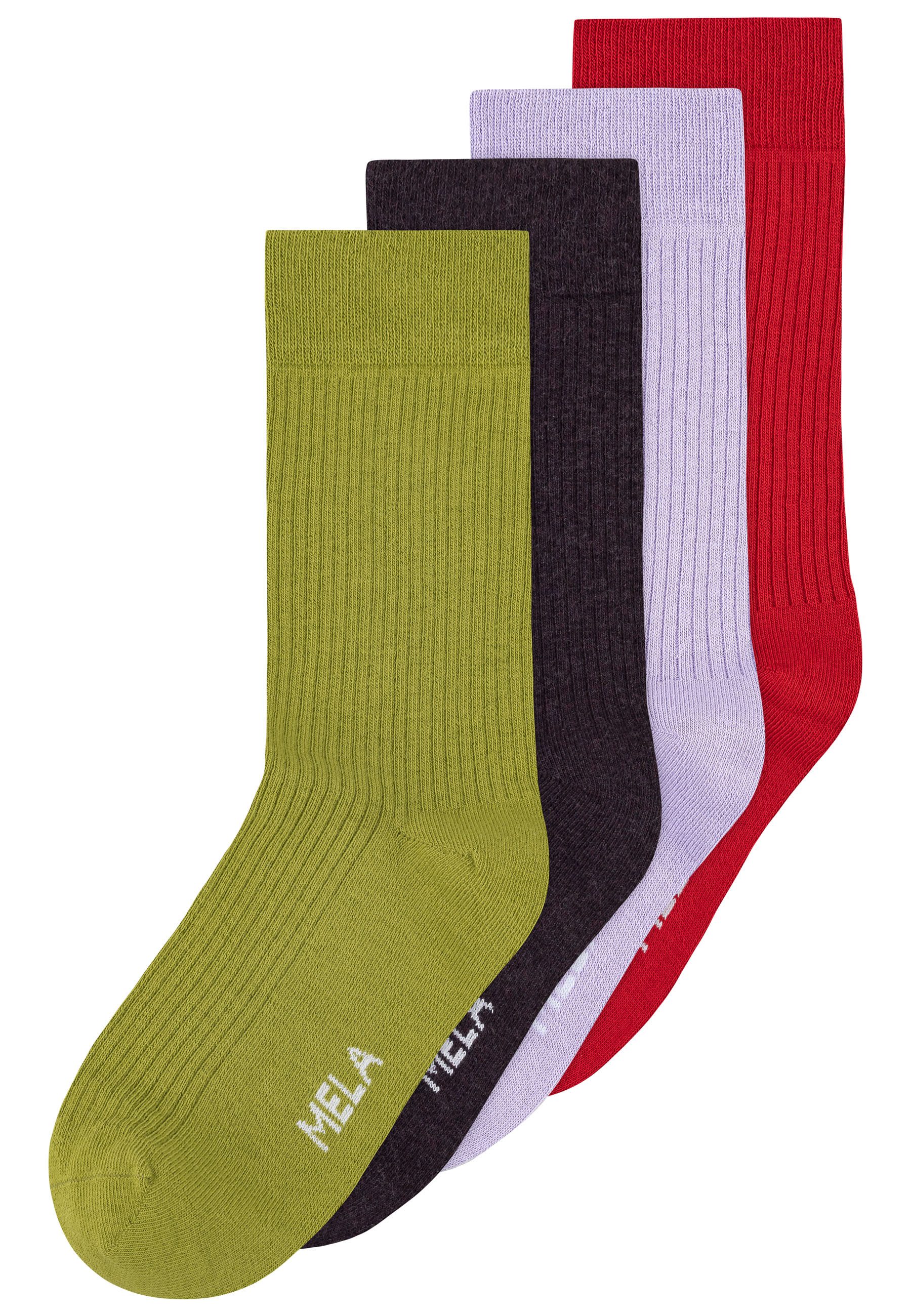 MELA Socken Gerippte Socken 4 Paare Frei von Polyester und Polyamid.