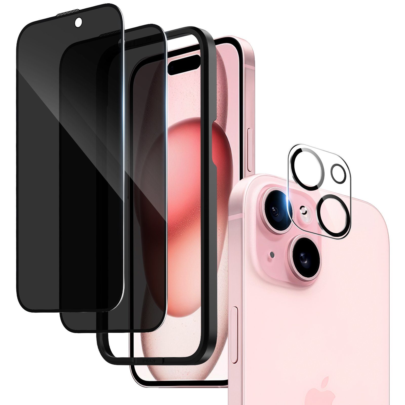 Holeohon Schutzfolie Schutzfolie Panzerglas Blickschutz Kompatibel mit, (iPhone 16 Pro Max/ iPhone 16 Pro/ iPhone 16 Plus/ iPhone 16/ iPhone 15 Pro Max/ iPhone 15 Pro/ iPhone 15 Plus/ iPhone 15, 2 Privacy Glass + 1 Montagerahmen), 9H Härte Panzerfolie, HD Displayschutz, Ultra-klar, Anti-Fingerprint.