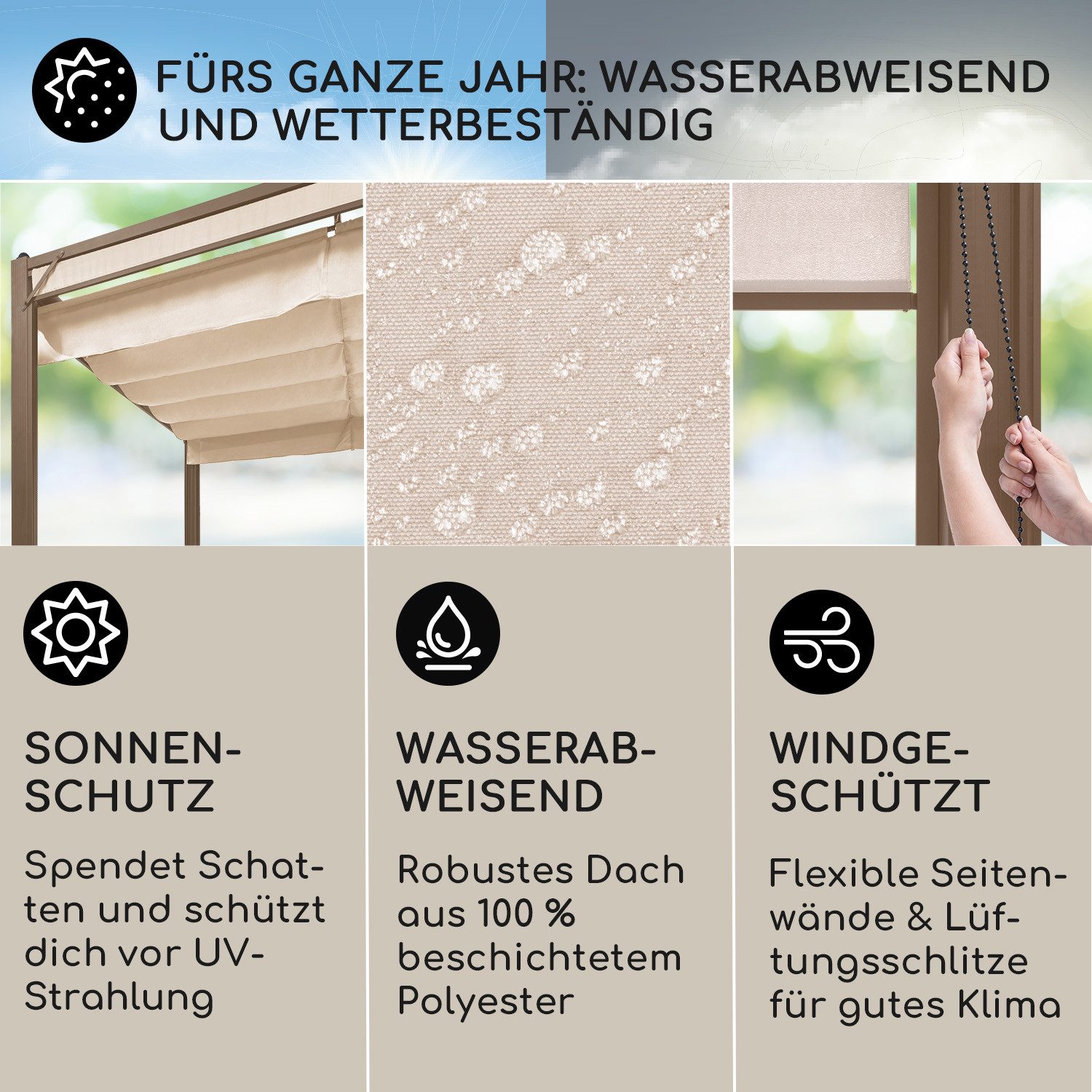 blumfeldt Pavillon Pantheon_Cortina_Rust, (Set), Pergola Terrassenüberdachung Grillpavillon Gartenpavillon Sonnenschutz