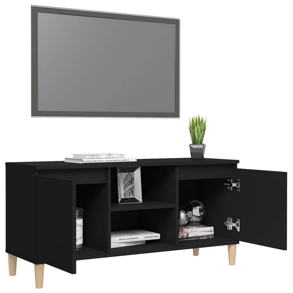 furnicato TV-Schrank mit Massivholz-Beinen 103,5x35x50 Schwarz cm