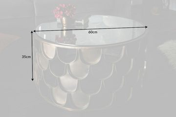 riess-ambiente Couchtisch ABSTRACT Ø60cm transparent / antik Messing (Einzelartikel, 1-St), Wohnzimmer · rund · Glas · Metall · Industrial · Fischschuppen Design