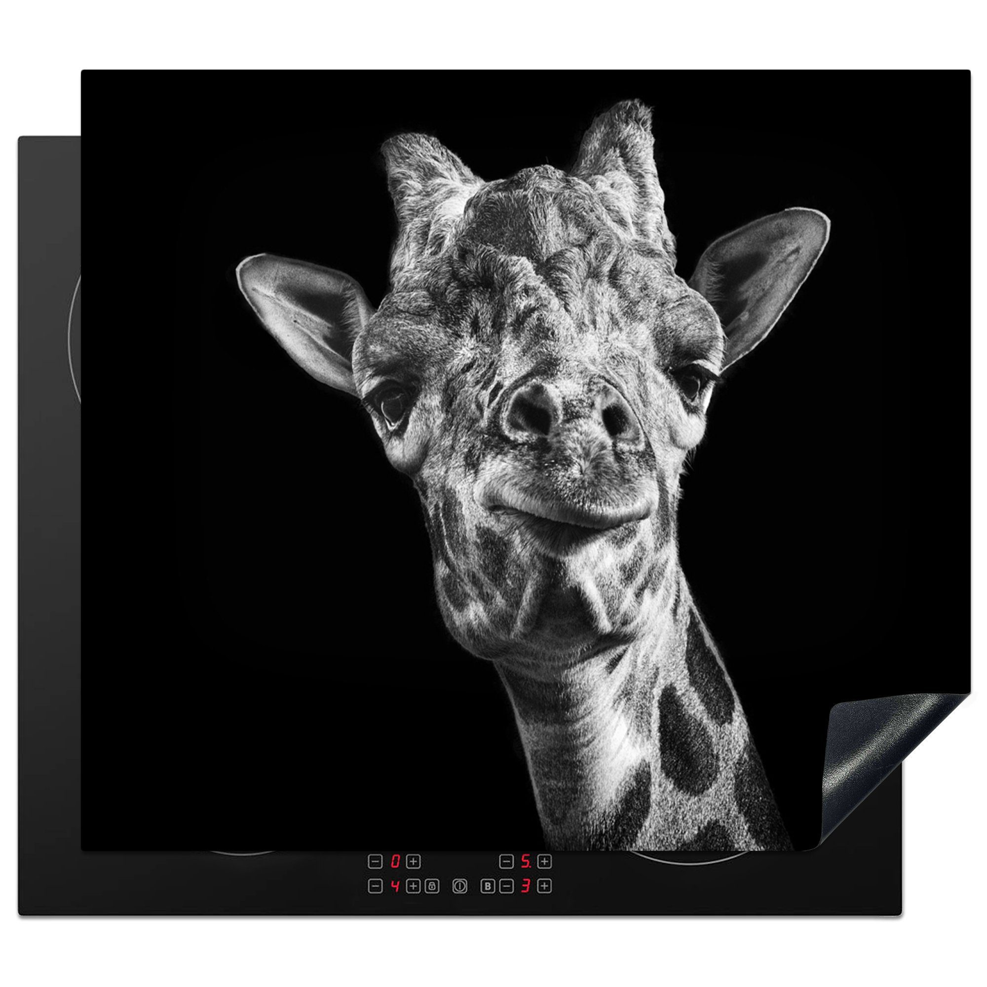 Herdblende-/Abdeckplatte Induktionsmatte MuchoWow - Schwarz (1 Weiß, die Vinyl, Ceranfeldabdeckung - 59x52 für küche, tlg), cm, Giraffe - Tier