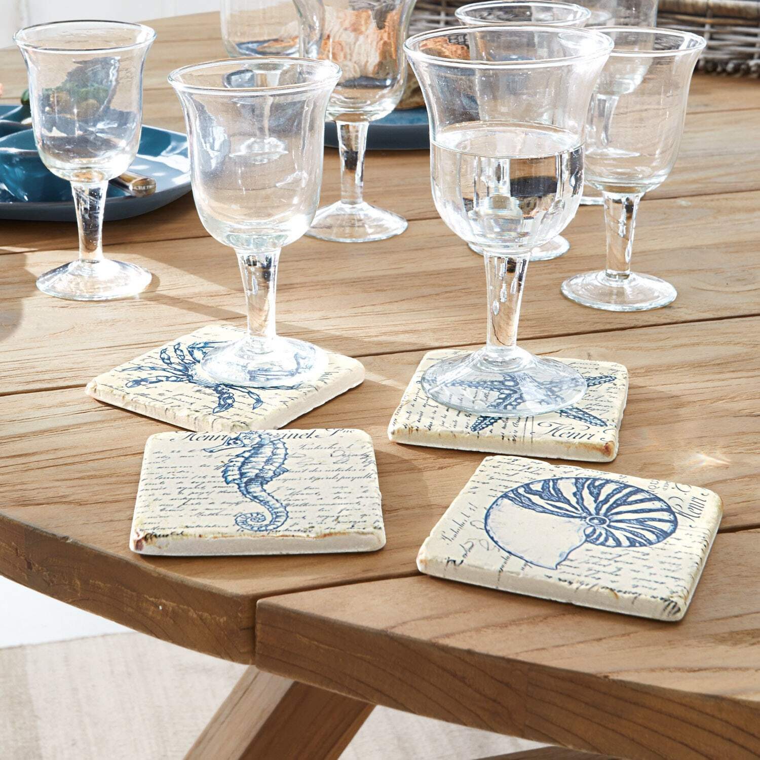 Mirabeau Glasuntersetzer Untersetzer 4er Set Faune Marine blau/beige
