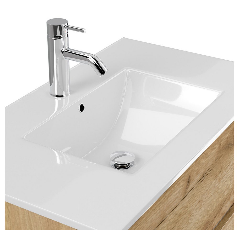 Thumbnail - Lomadox Waschtisch LIVIGNO-02, 80cm breit, Keramikwaschbecken, Eiche