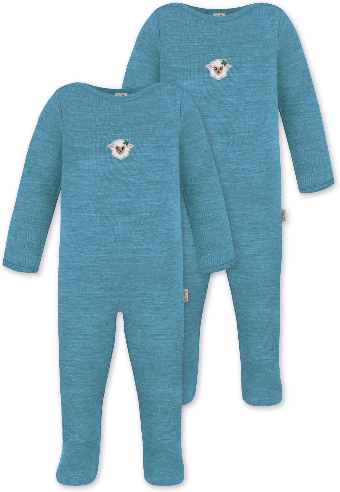 normani Langarmwickelbody 2er Pack Baby Merino Strampler „Levin" Baby Overall mit Fuß - Strampler Bodysuit Schlafstrampler Schlafanzug