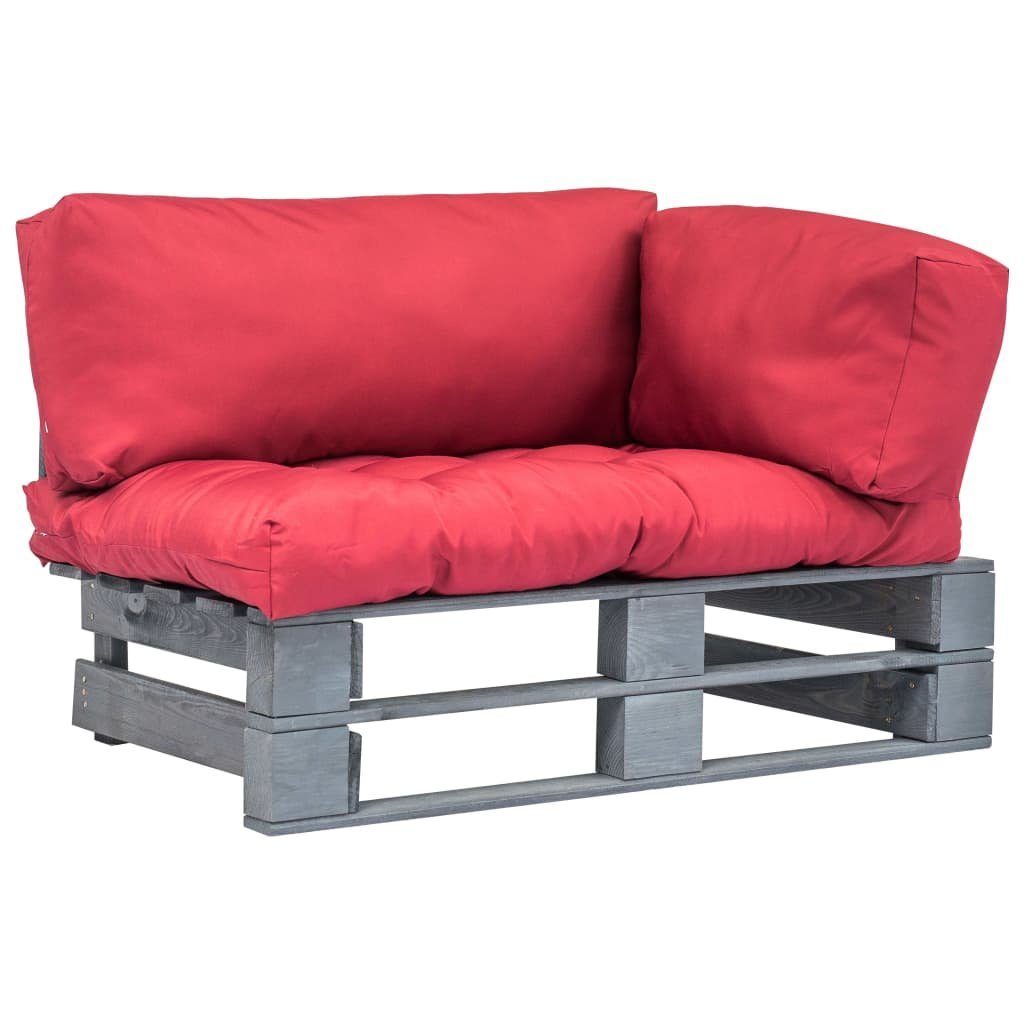 vidaXL Loungesofa Outdoor-Sofa Paletten mit Kissen in Rot Kiefernholz, 1 Teile Grau und Rot