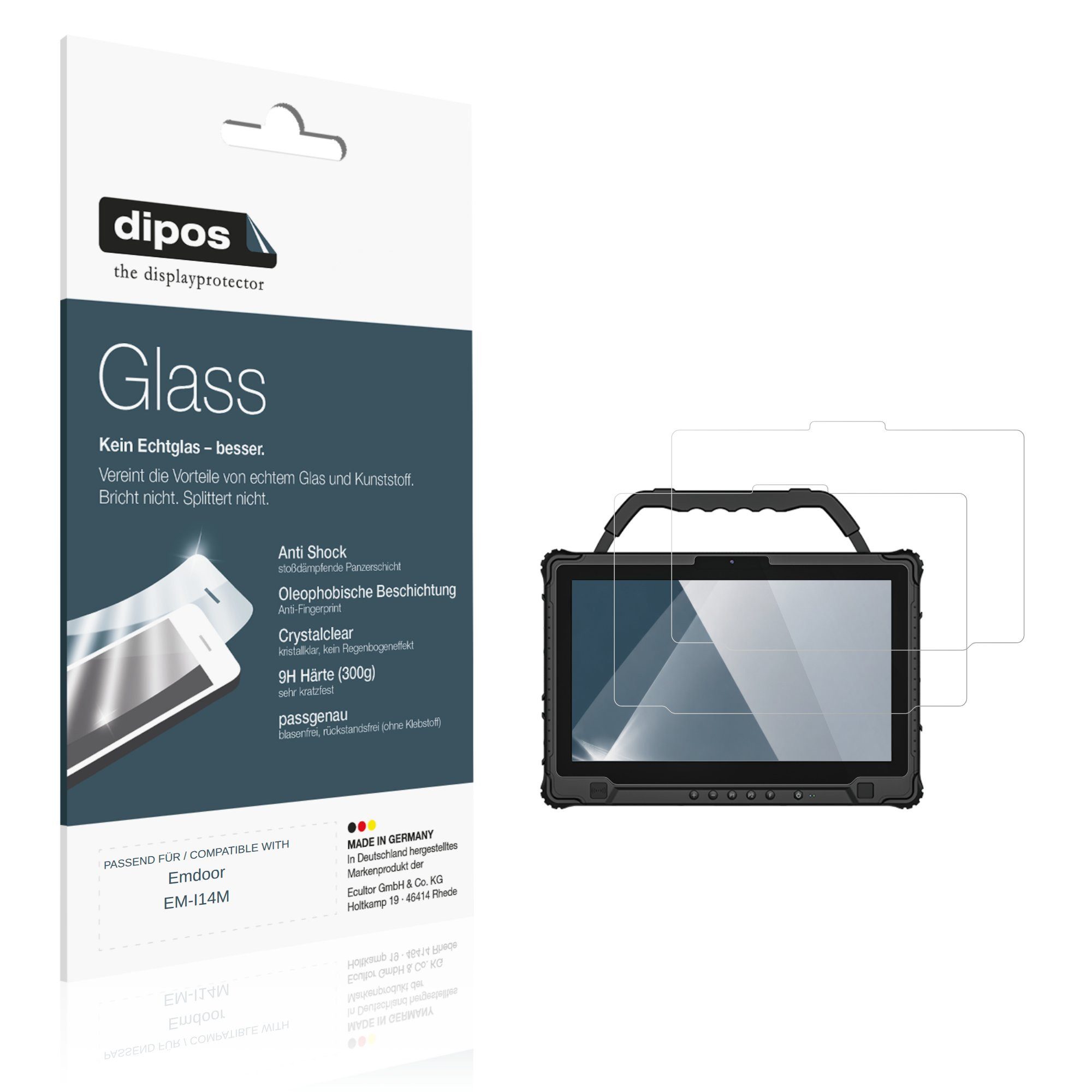 dipos Displayschutzfolie Schutzfolie für Emdoor EM-I14M, 2 Stück, Displayschutz Schutz Folie Made in Germany