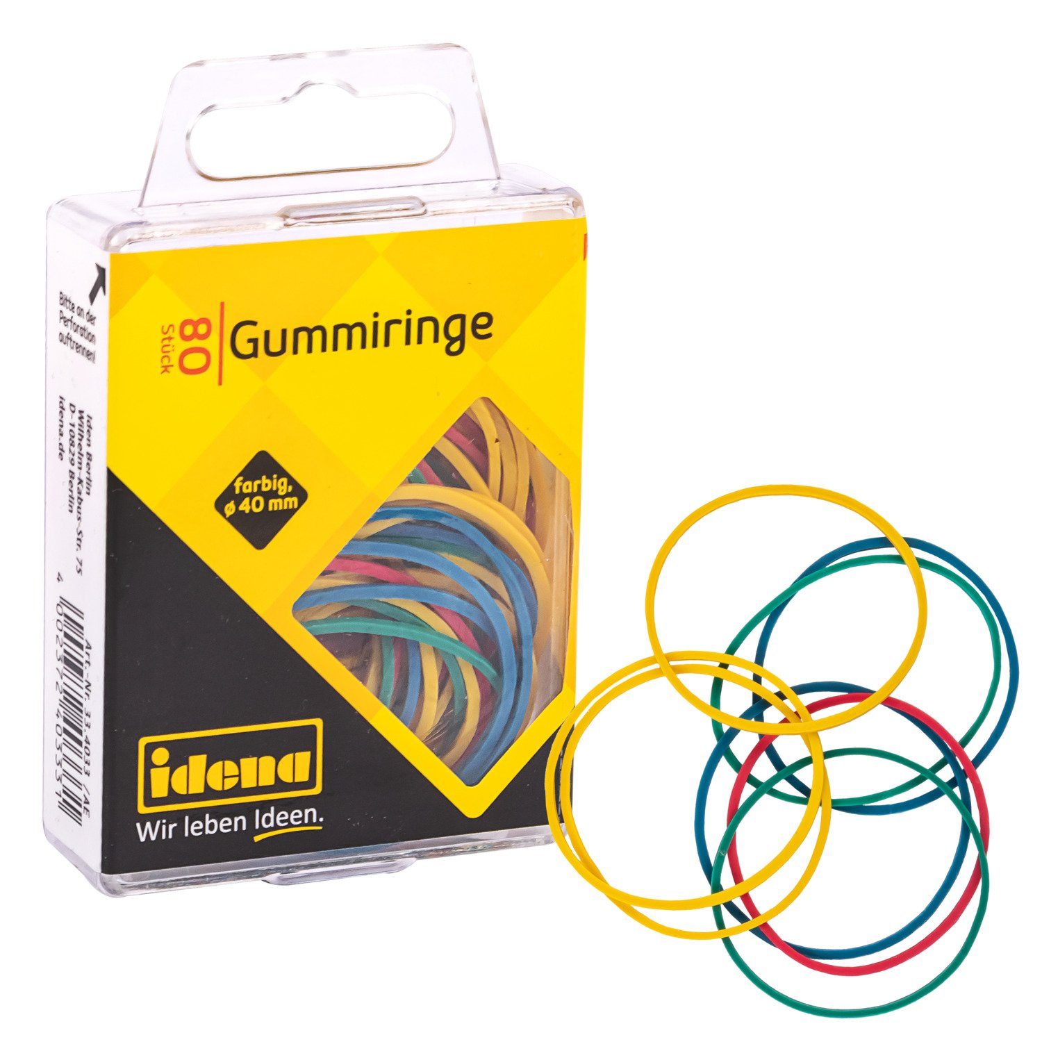 Idena Haargummi Idena 334033 - Gummiringe, 80 Stück, 40 mm Durchmesser, farbig sortier