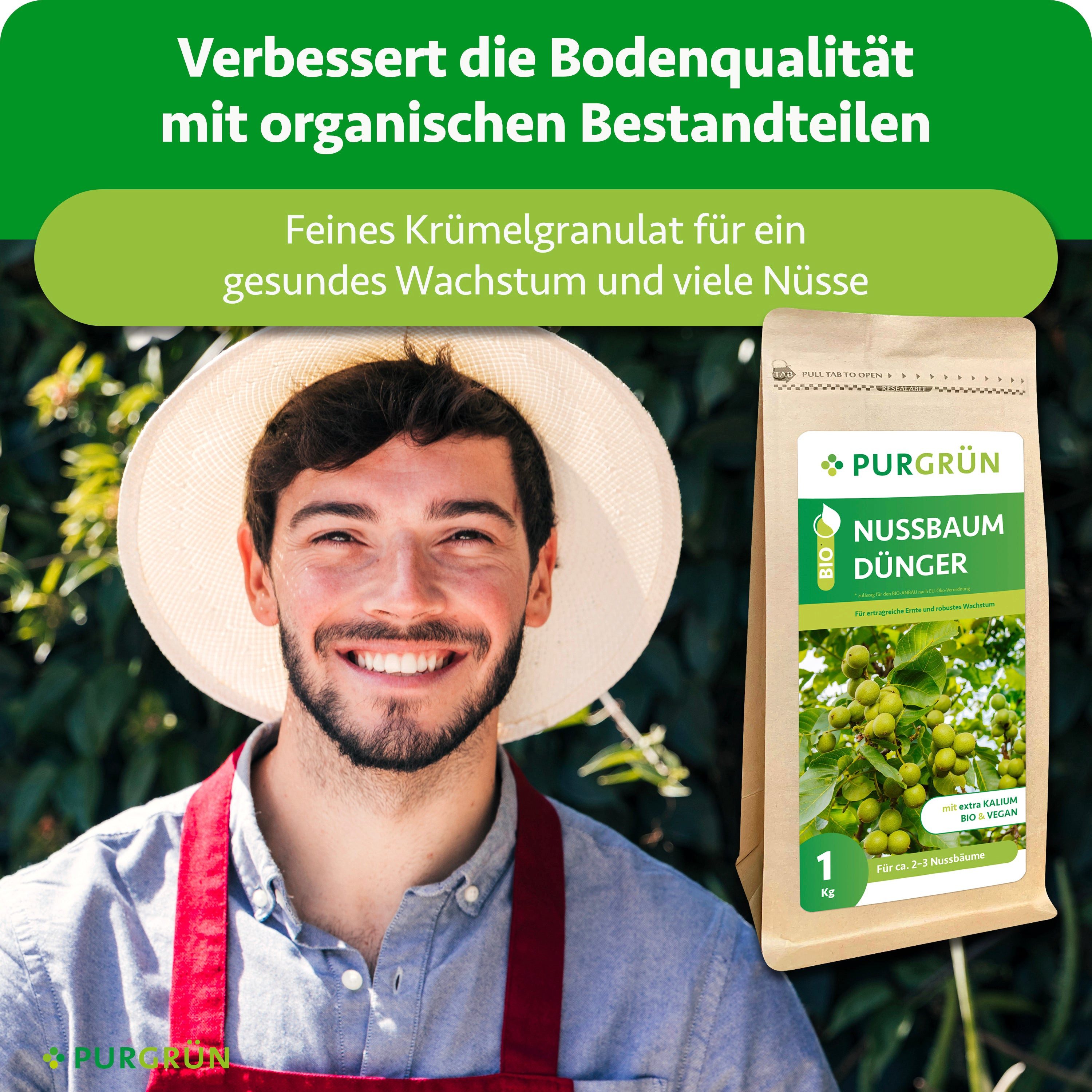 Purgrün Gartendünger Bio Nussbaum Dünger, NPK 6+2+7, Magnesium, 1 kg, Granulat, 1-St., 1 kg