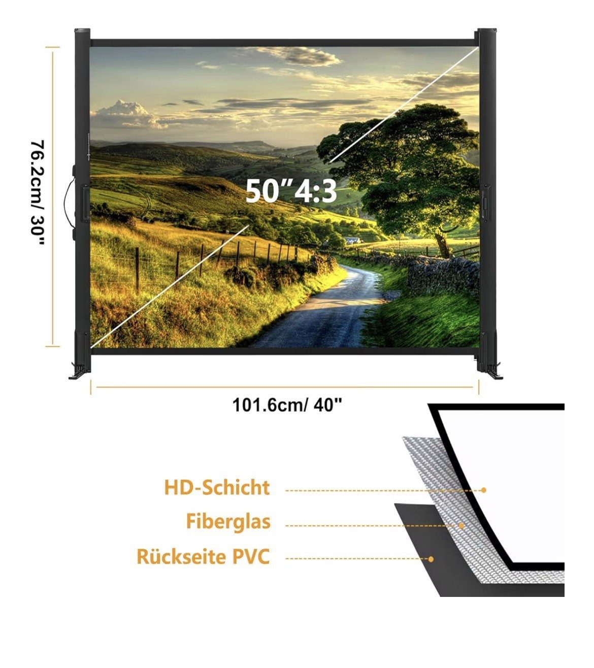 UE Stock GmbH Tragbare 50-Zoll-Leinwand mit Stativ, 4:3 Stativleinwand (50 Zoll Leinwand, 101,6 x 76,2 cm, mit Stativ)