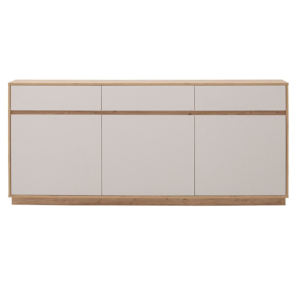 Lomadox Wohnzimmer-Set SITTEN-61, (Mega-Spar-Set, 2-St., Vitrine inkl. Beleuchtung Sideboard), Eiche mit Kaschmir Beige, inkl. Beleuchtung, Türen mit Softclose