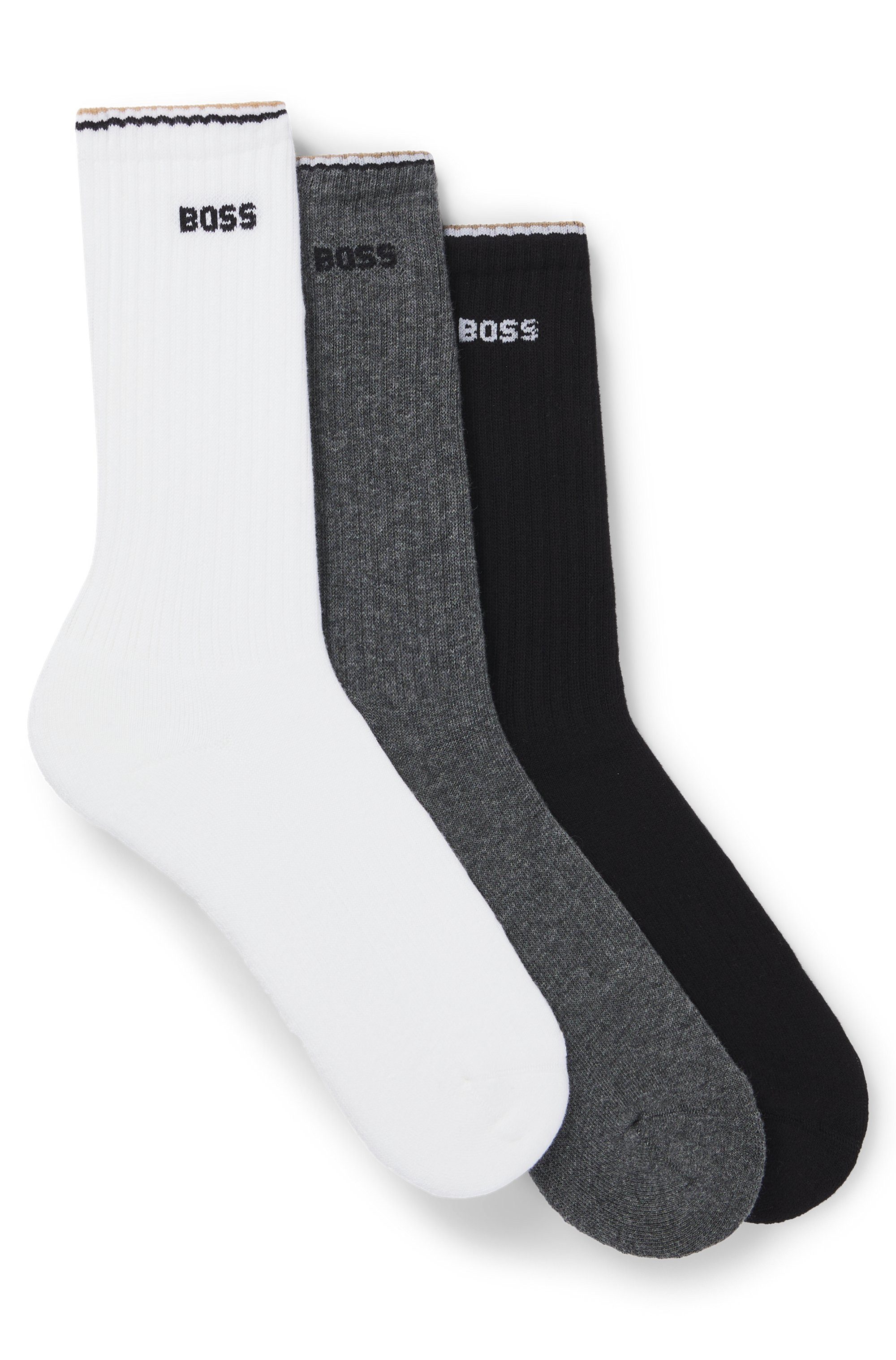 BOSS Socken Rib Stripe (3-Paar) Rippstrick, verstärkte Fersen- und Zehenpartie