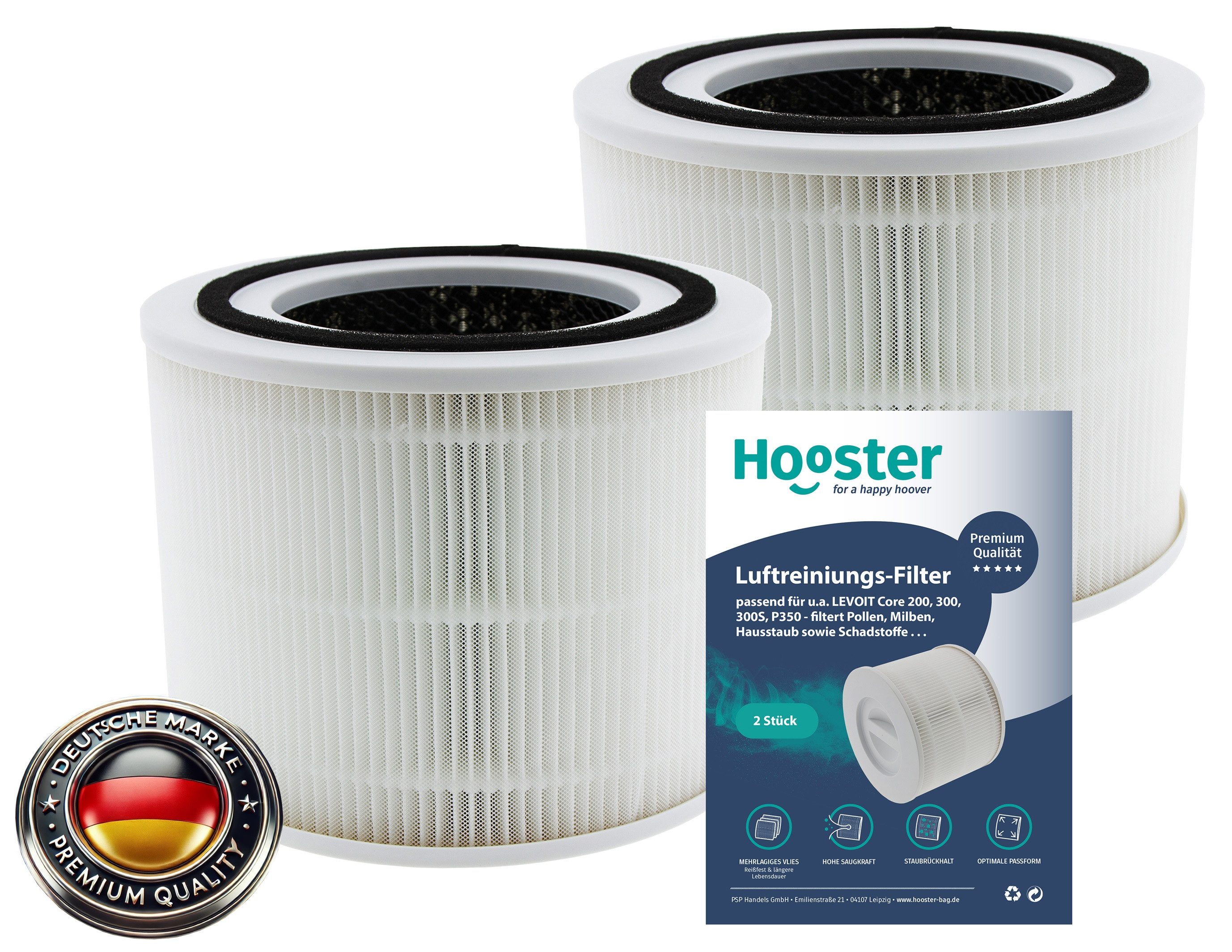 Hooster Luftfilter 2er-SET Filter kompatibel mit LEVOIT H13 Core 300 / Core 300s, Luftreiniger, HEPA Ersatzfilter gegen Staub Pollen Allergene