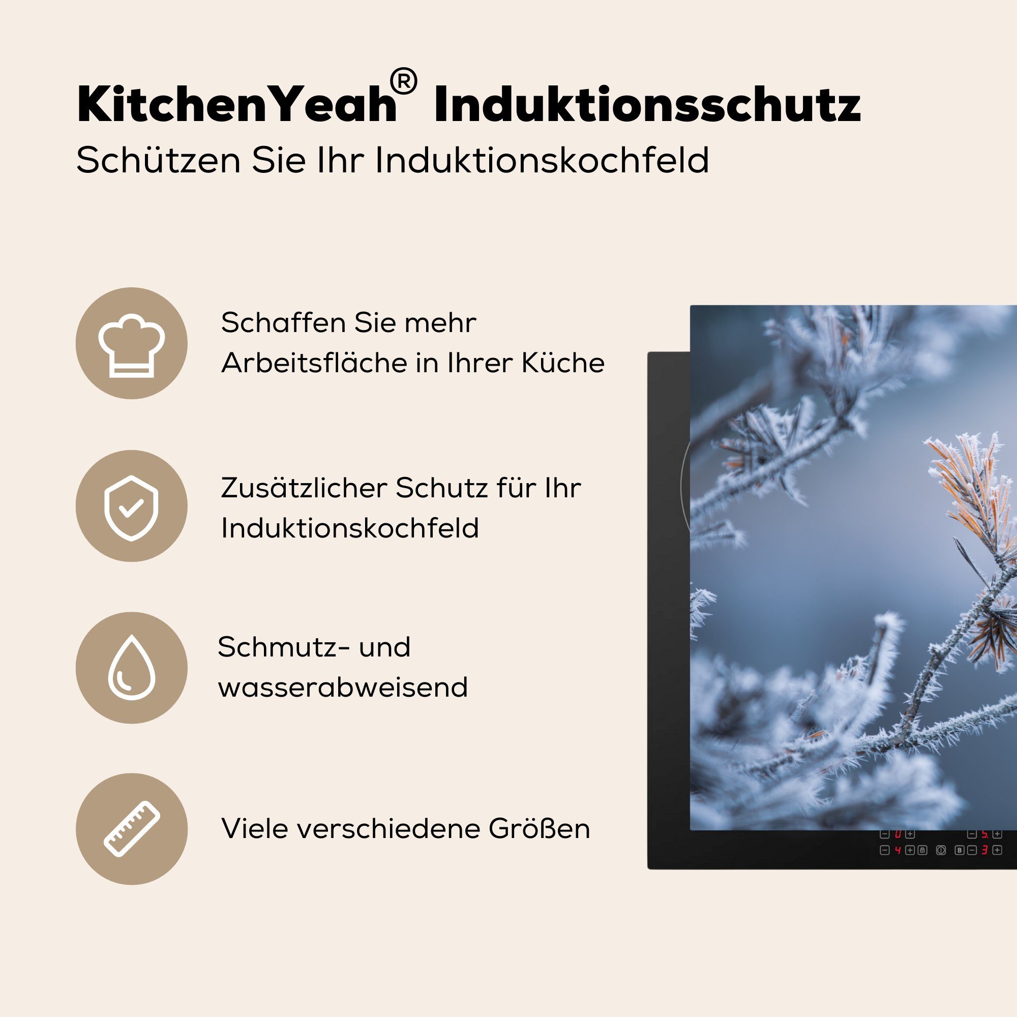 Winter, Pflanzen Vinyl, Induktionskochfeld MuchoWow 81x52 Kiefernnadeln - tlg), Ceranfeldabdeckung küche, für - - Eis - Schnee Herdblende-/Abdeckplatte (1 Schutz die cm,