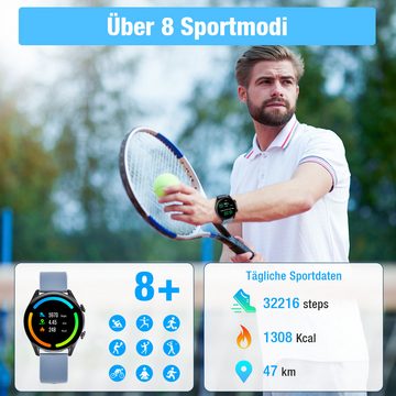 ombar Smartwatch Damen,Herren Fitness Tracker uhr mit Anruffunktion Smartwatch (1.32 Zoll) Fitness Tracker mit 8 Sport SpO2 Pulsuhr, Schlafmonitor Menstruationszyklus, 1-tlg., Armbanduhr für iOS Android