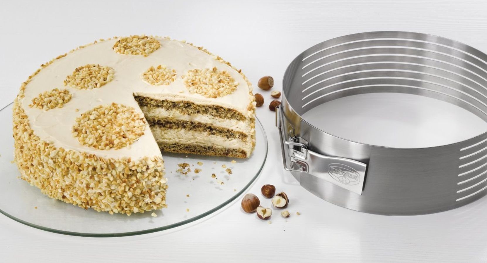 Dr. Oetker Küchenhelfer Torten-Schneidhilfe Dr. Oetker Tortenboden Schneidehilfe Edelstahl Ø26-28cm mit