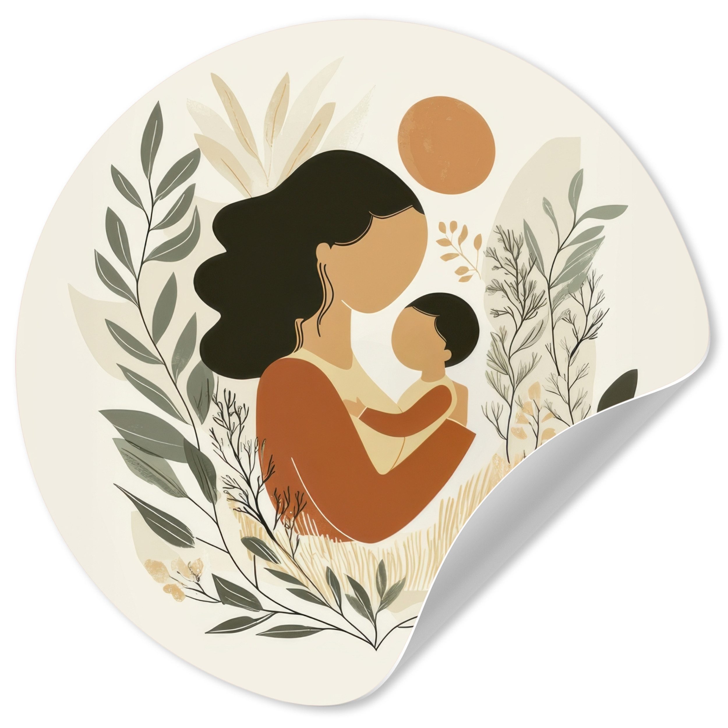 MuchoWow Wandsticker Illustration - Mutter - Kind - Liebevoll (1 St), Runde Aufkleber für Wohnzimmer, Selbstklebend, 100x100 cm