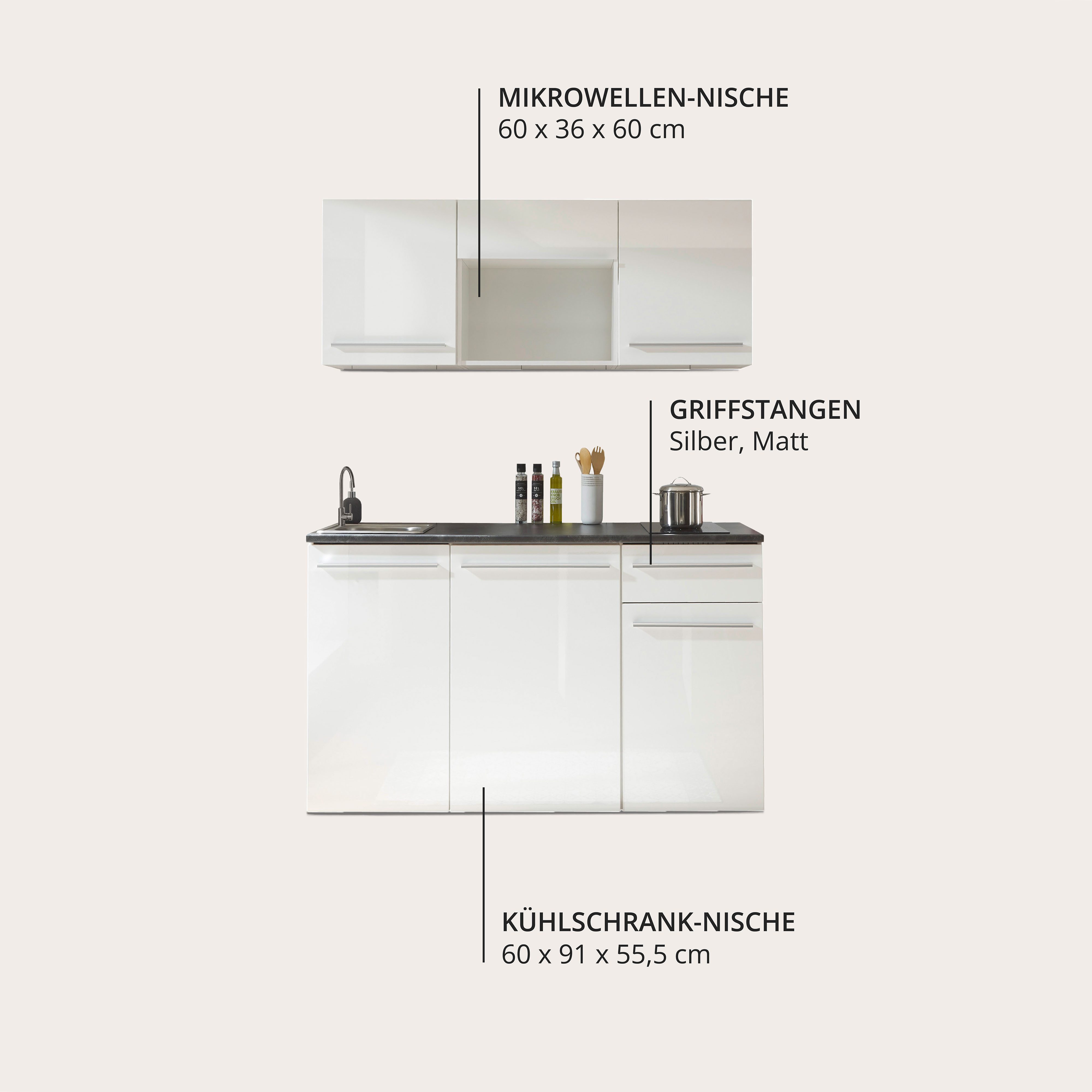 BASIC by Balculina Pantryküche Jazz Singleküche, Breite 160 cm, wahlweise mit E-Geräten und Mikrowelle