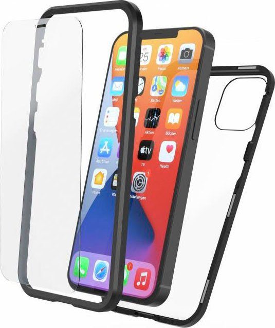 Hama Smartphone-Hülle Handyhülle Cover für Apple iPhone 12 mini, Schwarz/Transp., "Magnetic+Glas+Displayglas"