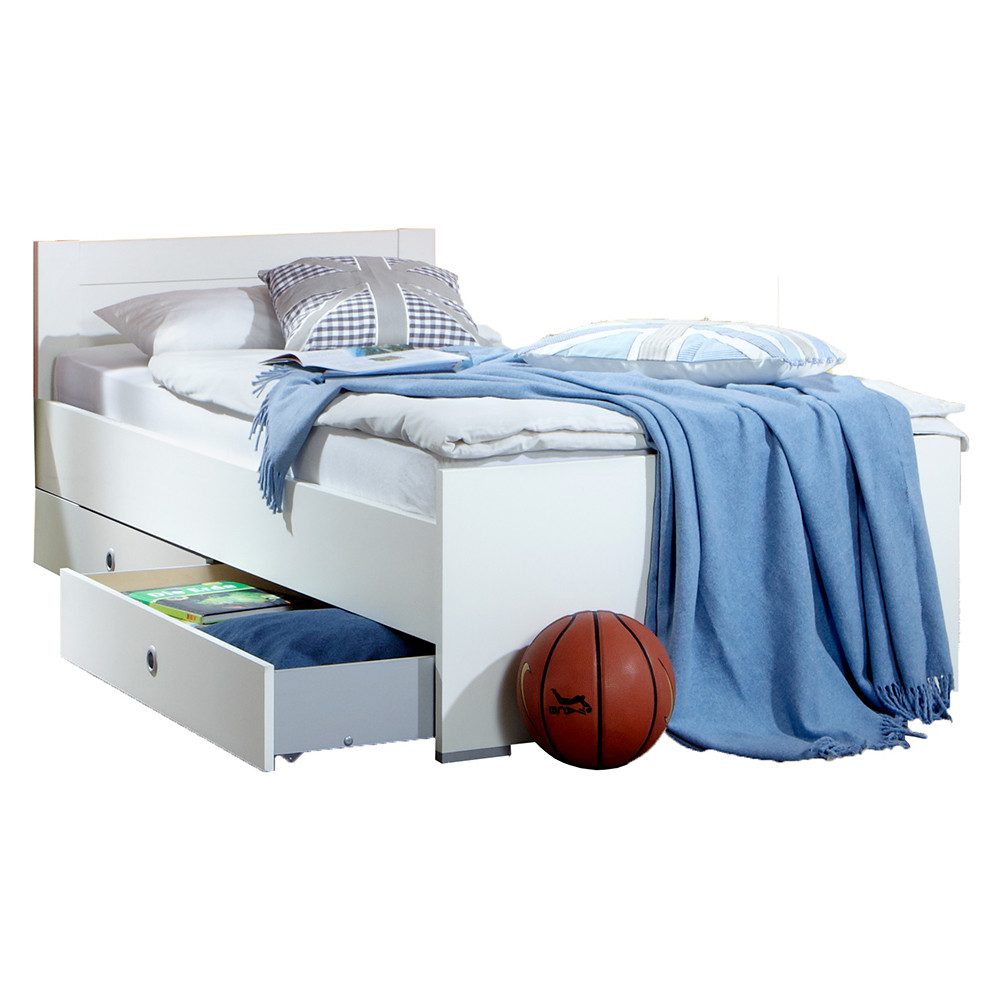 Lomadox Bettgestell FABRIZIO-43, weiß, Bett Gästebett Einzelbett mit Bettschubkästen, 90x200cm