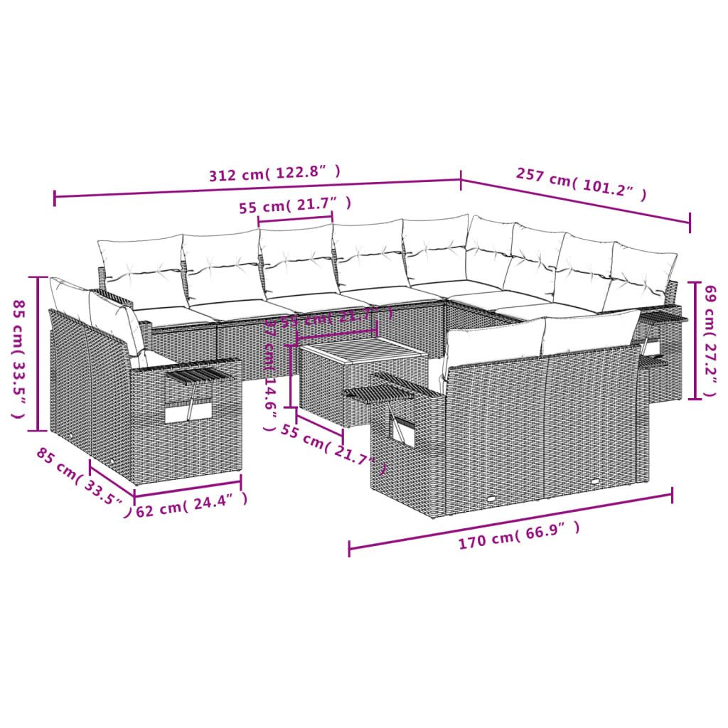 vidaXL Gartenlounge-Set 13-tlg. Garten-Sofagarnitur mit Kissen günstig online kaufen
