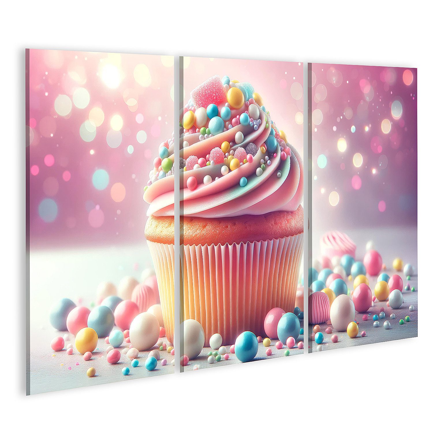 Leinwandbild Bunter Cupcake, leuchtende Farben tolles Küchenbild für die Küche
