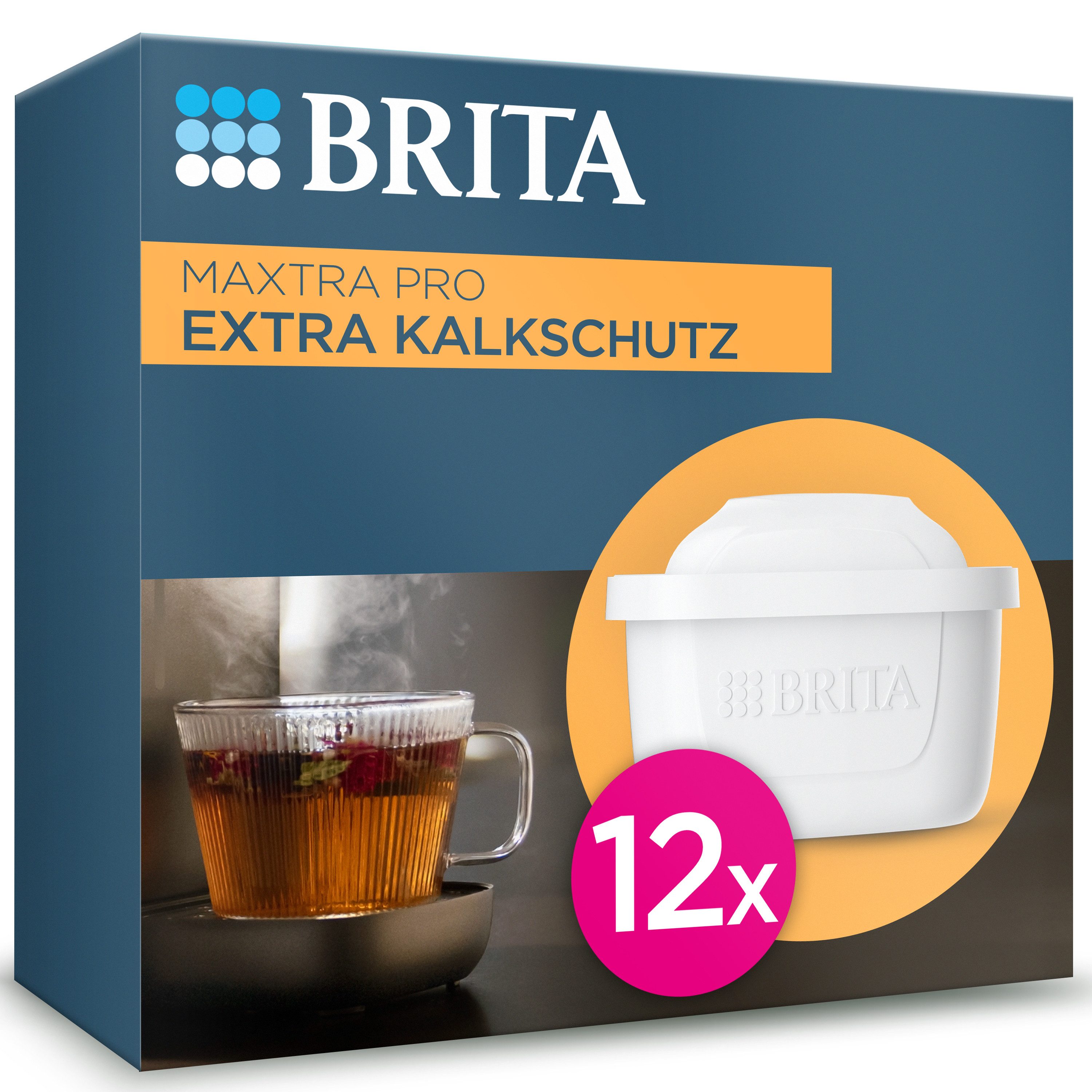 BRITA Wasserfilter Kartuschen MAXTRA PRO Extra Kalkschutz (12er-Pack) Jahrespack, Original Ersatz-Wasserfilter für alle BRITA Kannen, filtert Kalk